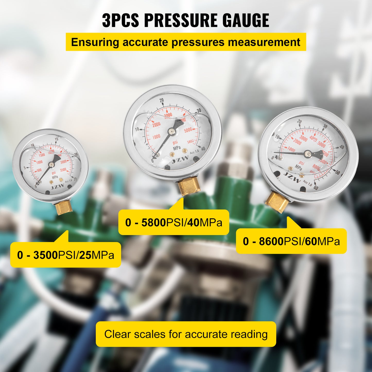 Hydraulic Pressure Gauge, 6 Test Couplings, Digital, with Case, (0-60Mpa)