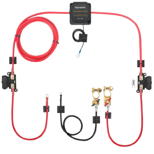 Split Charge Relay Kit, 12V, 140AMP, 5M battery cable, Nylon, Red