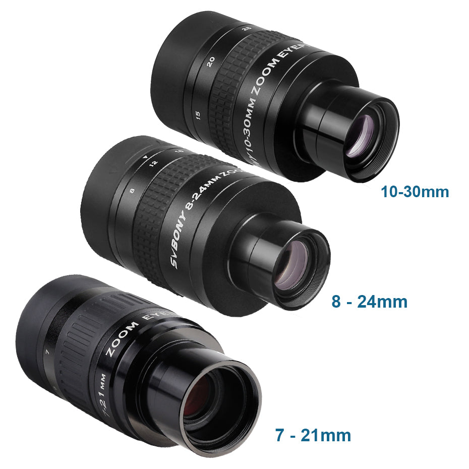 FMC Zoom Lens Telescope Accessory 7-21mm/8-24mm/10-30mm for Astronomic Telescopes, 1.25" Diameter.