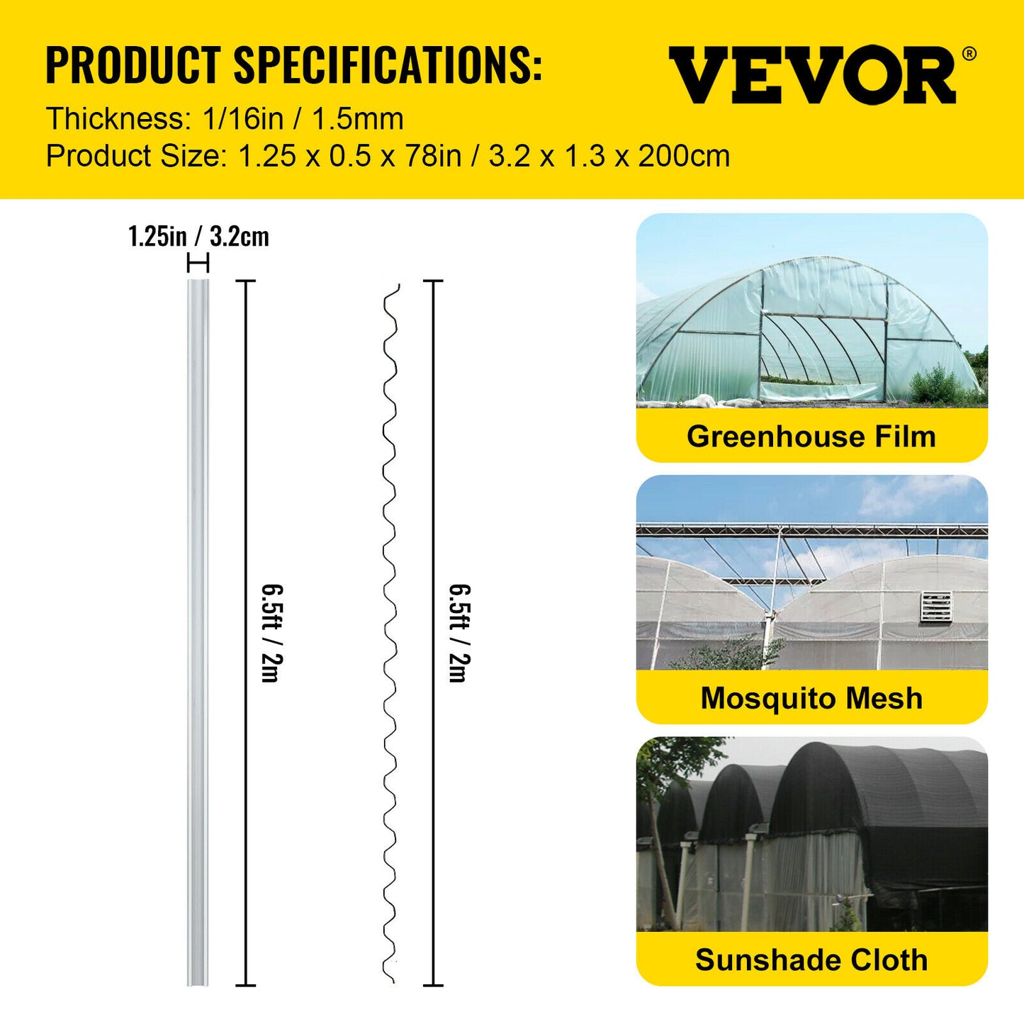 Canal de verrouillage en fil d'aluminium pour serre avec verrouillage à ressort et vis – 10 à 50 pièces, 2 m.