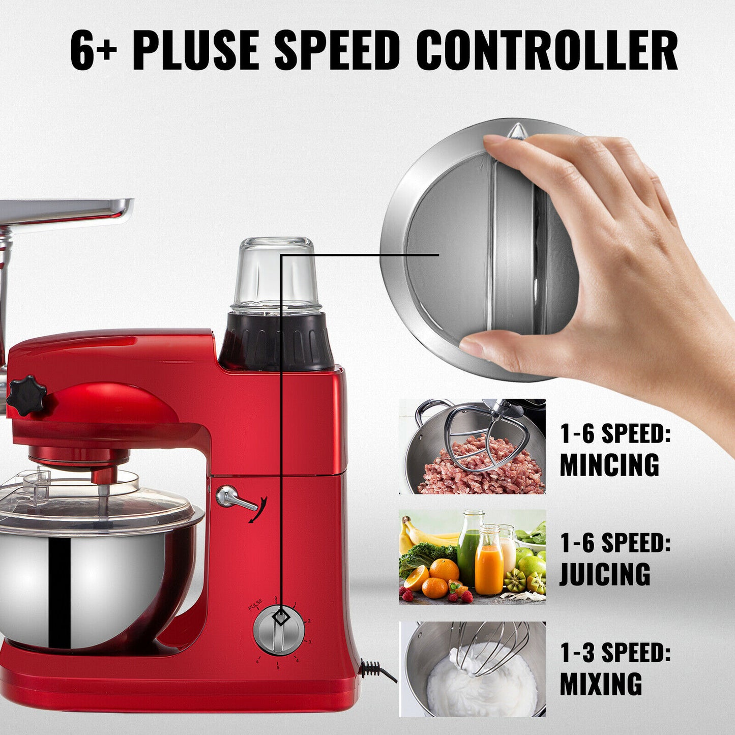 4in1 Planetary Mixer 5L Stainless Steel Bowl Meat Grinder Juicer Blender Egg Whisk 1000W Home Kitchen Food Processor