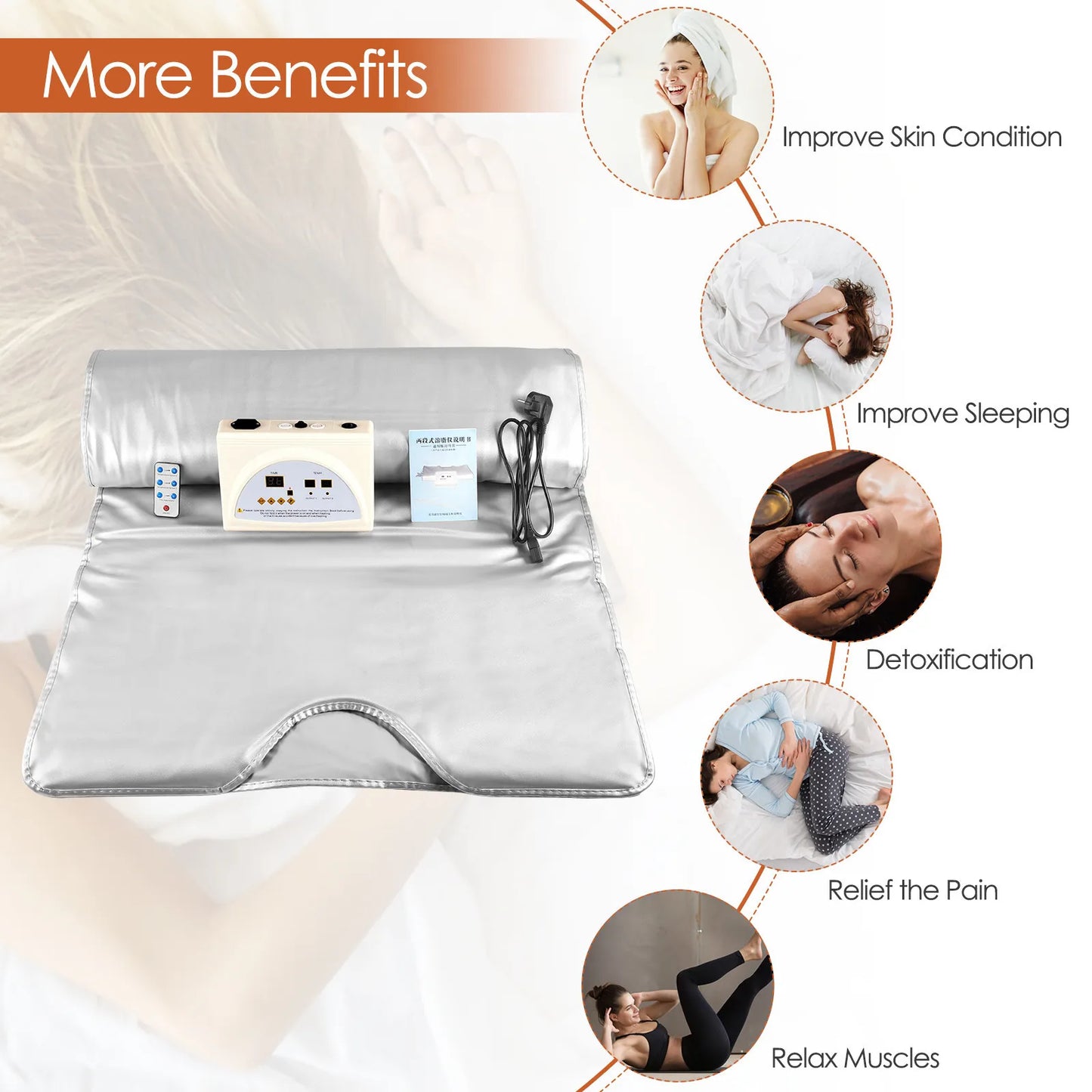 Electric Sauna, EU plug
Brand: Infrared FIR Sauna
Model: Body Shaper Slimming Blanket
Characteristics: Detox Therapy, Anti Ageing
Color: None
Size: None