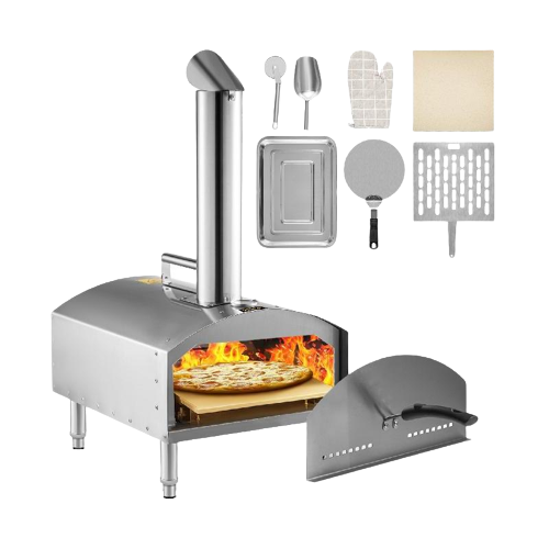 Portable wood fired stainless steel pizza oven for outdoor BBQ, picnics, and baking - 12" size.