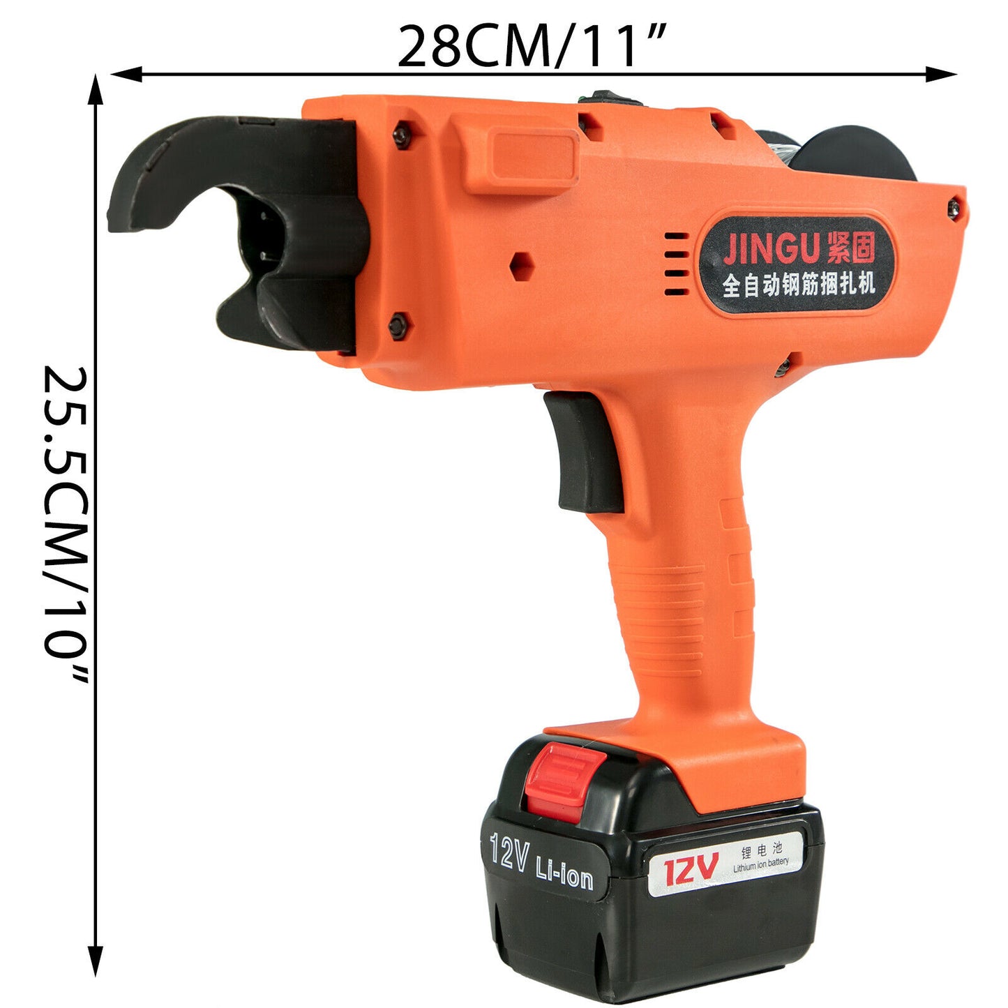 Machine à attacher les barres d'armature, 12 V, Métal, 34 mm, Une batterie, Orange