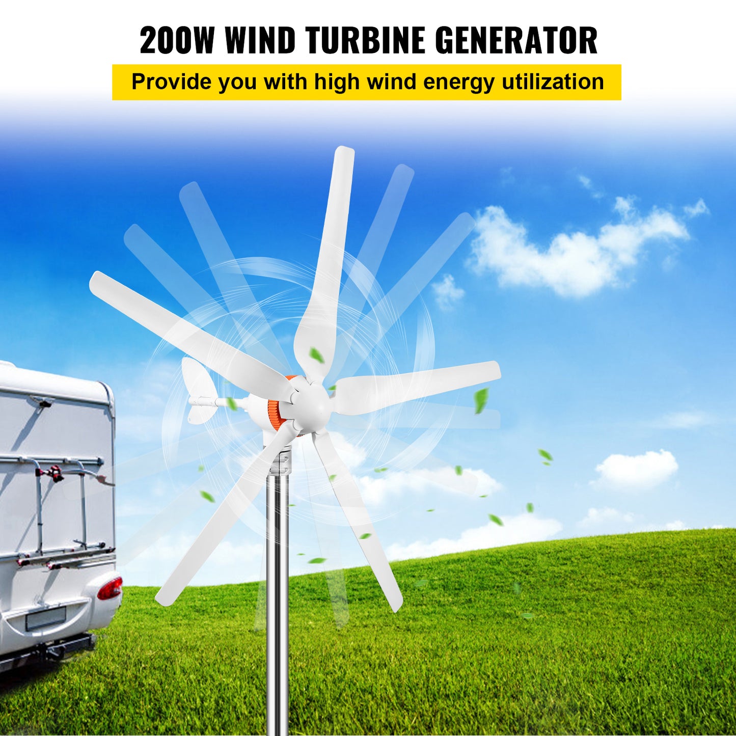 Low Noise 12V Wind Turbine Generator 300W-500W with 3-5 Blades and Controller - High Efficiency