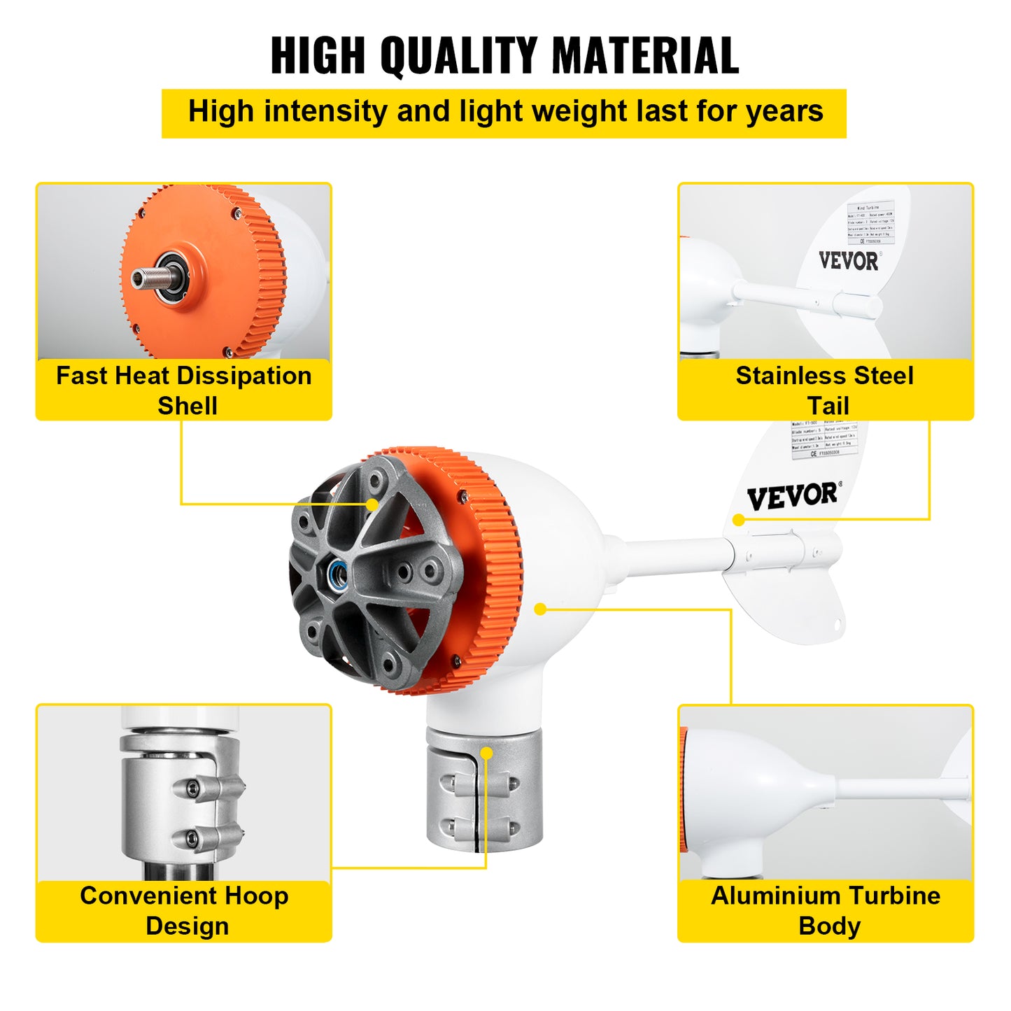 Low Noise 12V Wind Turbine Generator 300W-500W with 3-5 Blades and Controller - High Efficiency