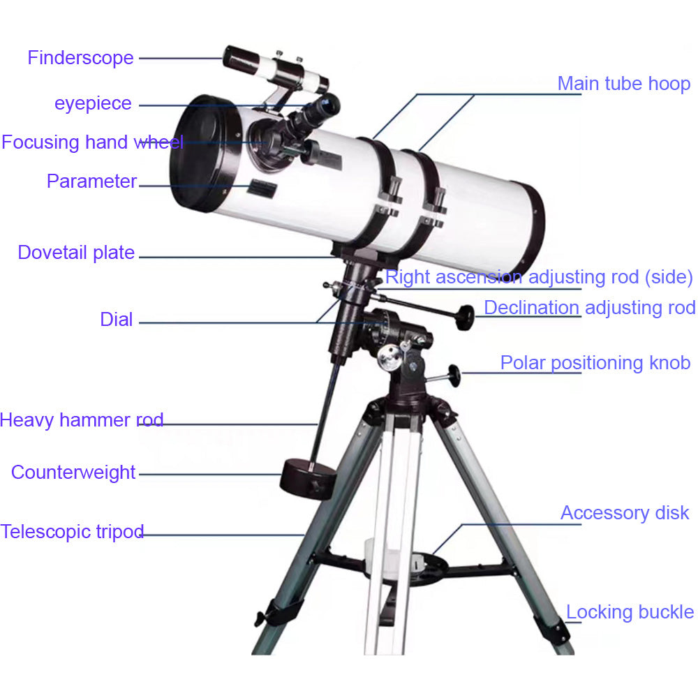 Télescope à réflecteur astronomique 150EQ 1400 mm 750 mm 1000 mm pour la photographie et l'observation de l'espace profond, le camping.