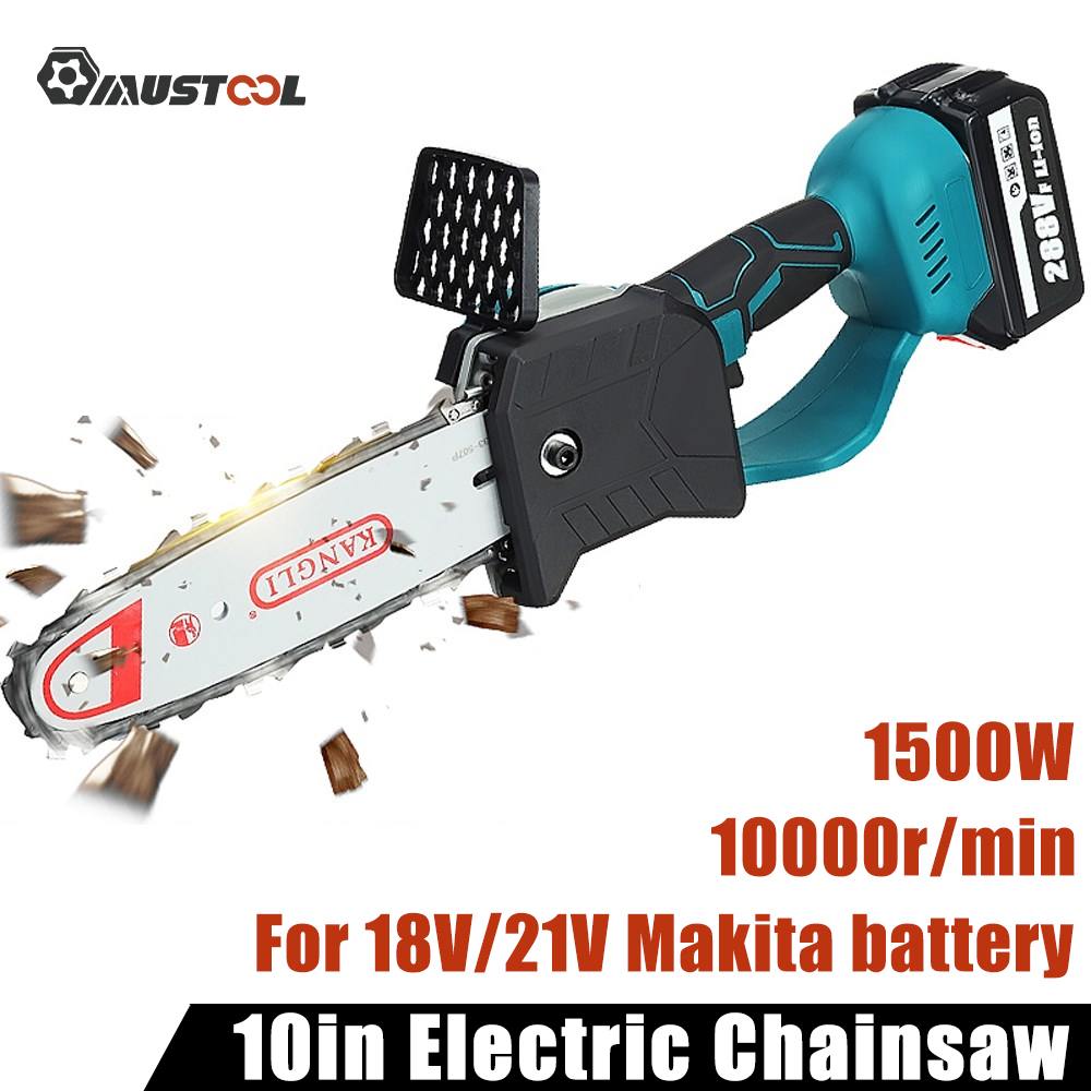 Electric Chainsaw, Mustool, 25cm, 1500W, 18V, 2 Batteries, EU Plug, Blue