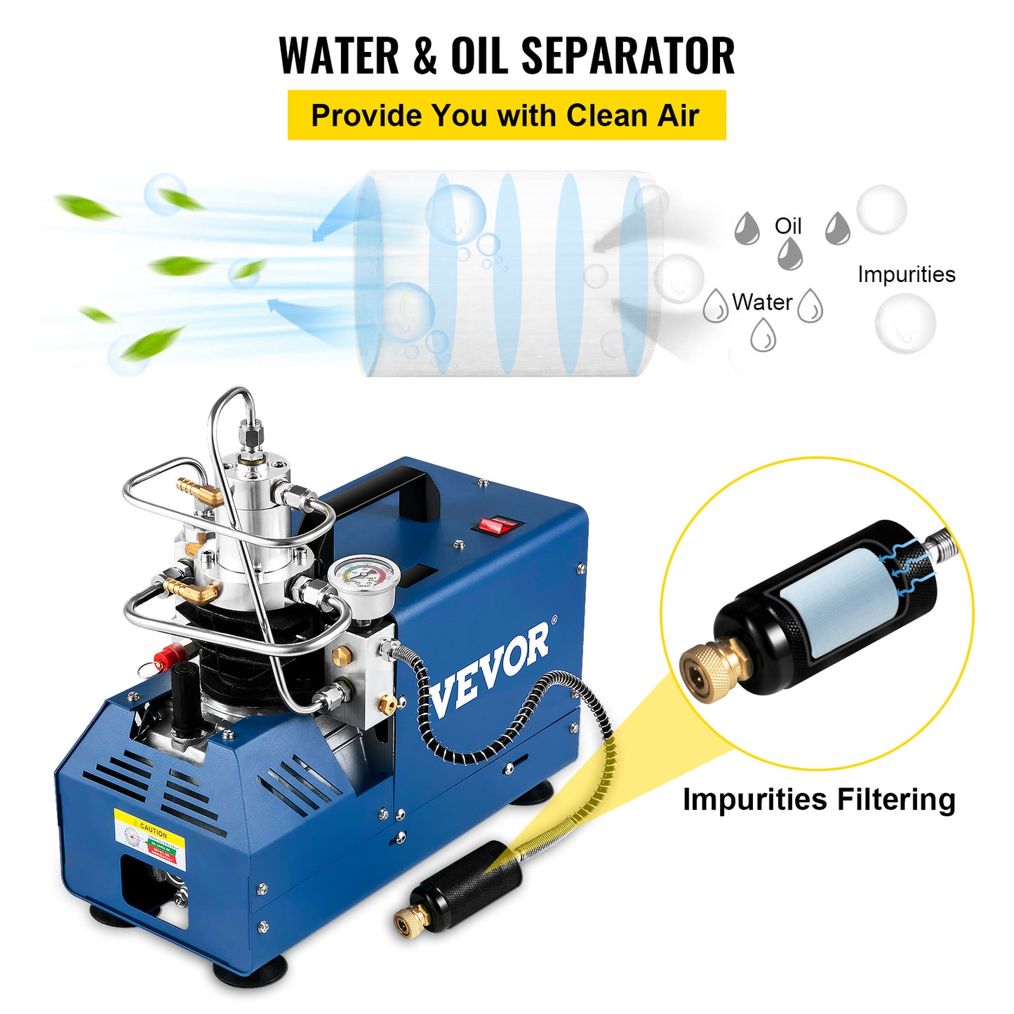 High Pressure PCP Air Compressor Pump 1800W 4500PSI 220V for Paintball Rifle Diving Bottles