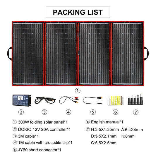 Solar Panel, 300W, Flexible Foldable, 12V Controller, Portable, Russia