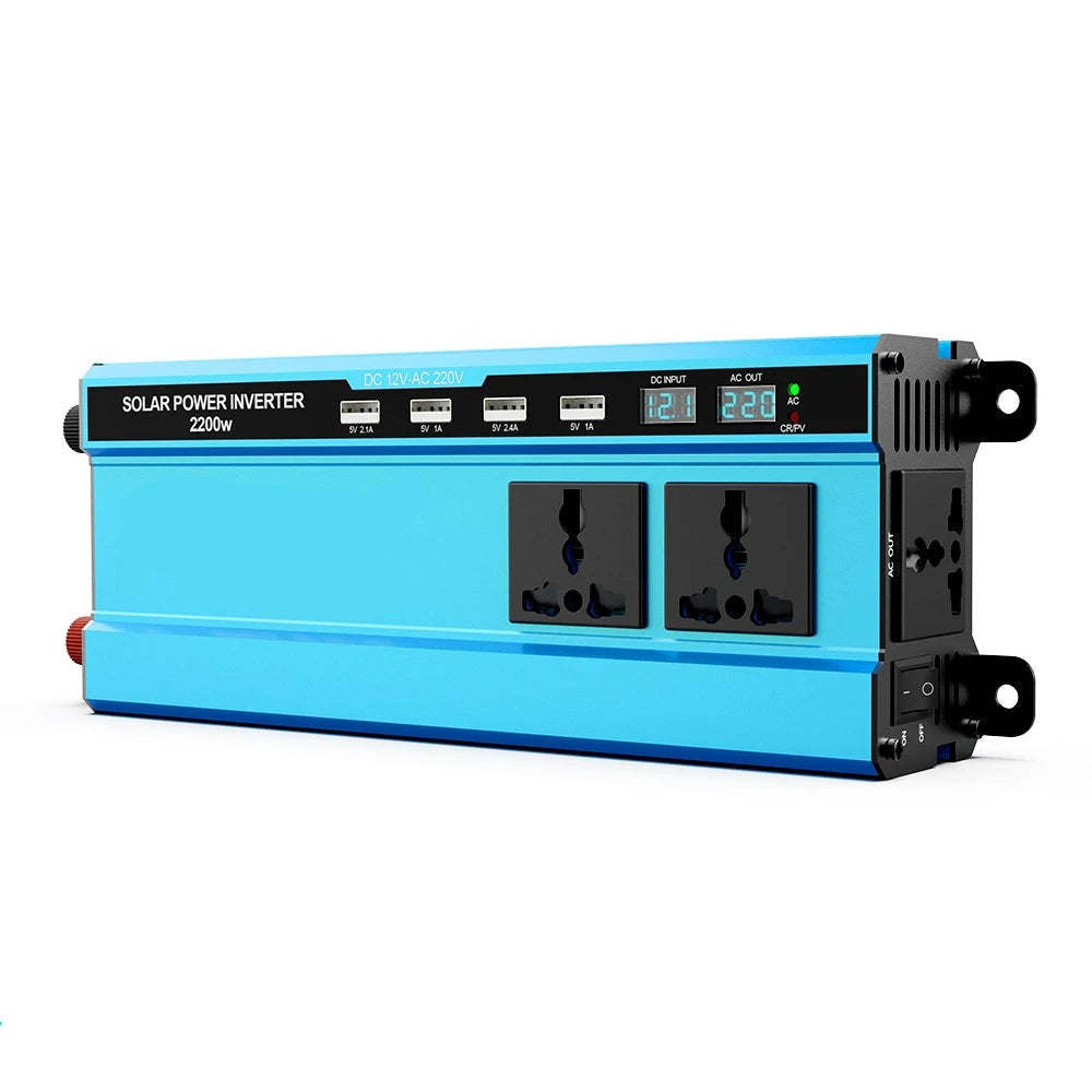 Inverter, 12V, 2200W, Sine Wave, 50Hz, Multiple Sockets, Blue