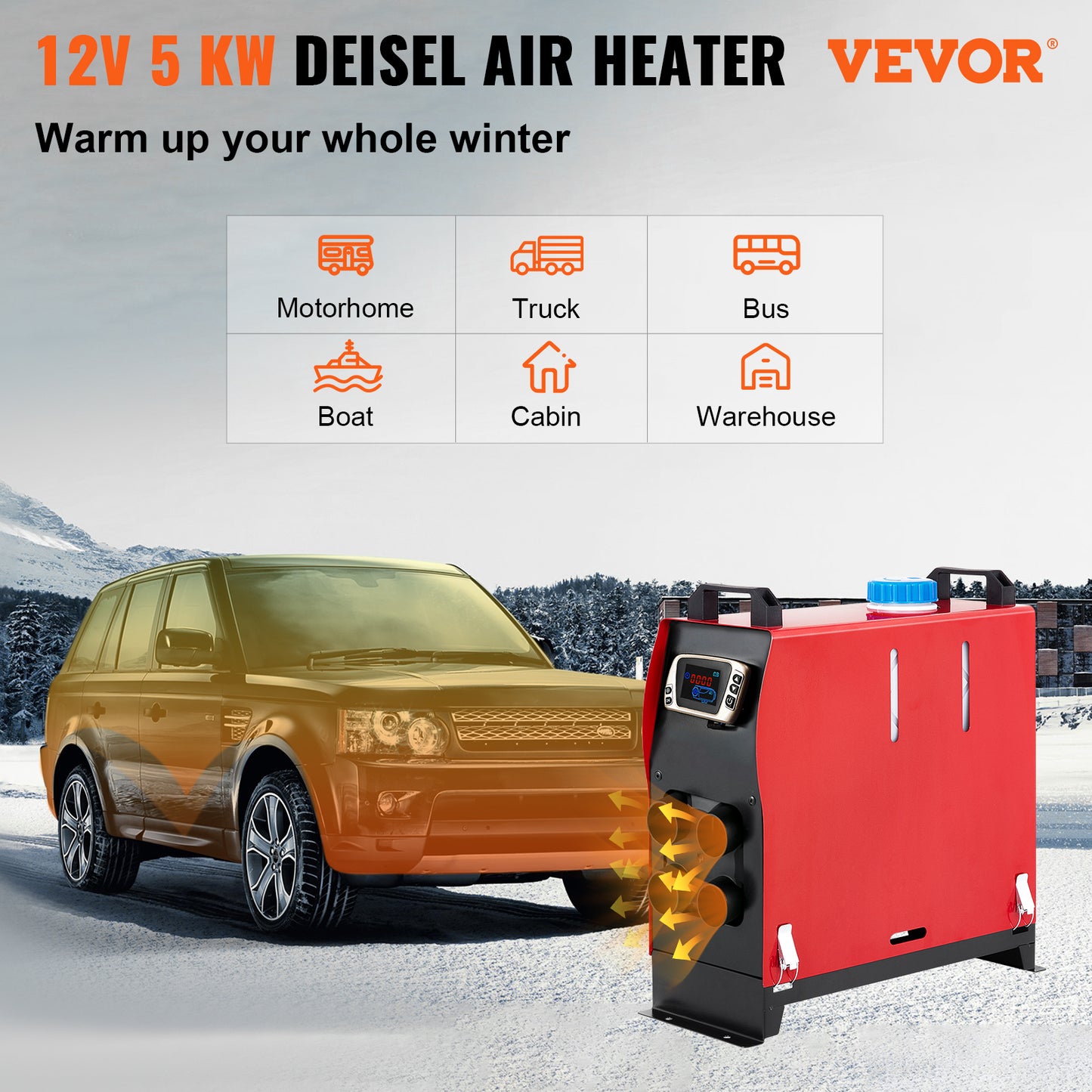 Diesel Air Heater Plateau for Heating & Fans - Car Electrical Appliances with LCD Switch - 12V, 2.5-8KW.