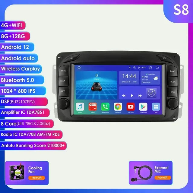 Mp5 Player, for Mercedes Benz, S8, 8GB, 128GB, 2din, WiFi, 4x60, Black