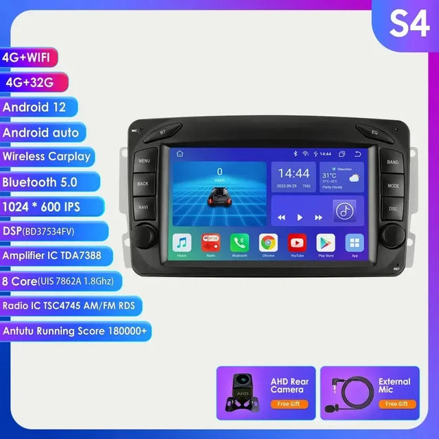 Mp5 Player, for Mercedes Benz, S4, 4GB, 32GB, 2din, WiFi, 4x60, Black