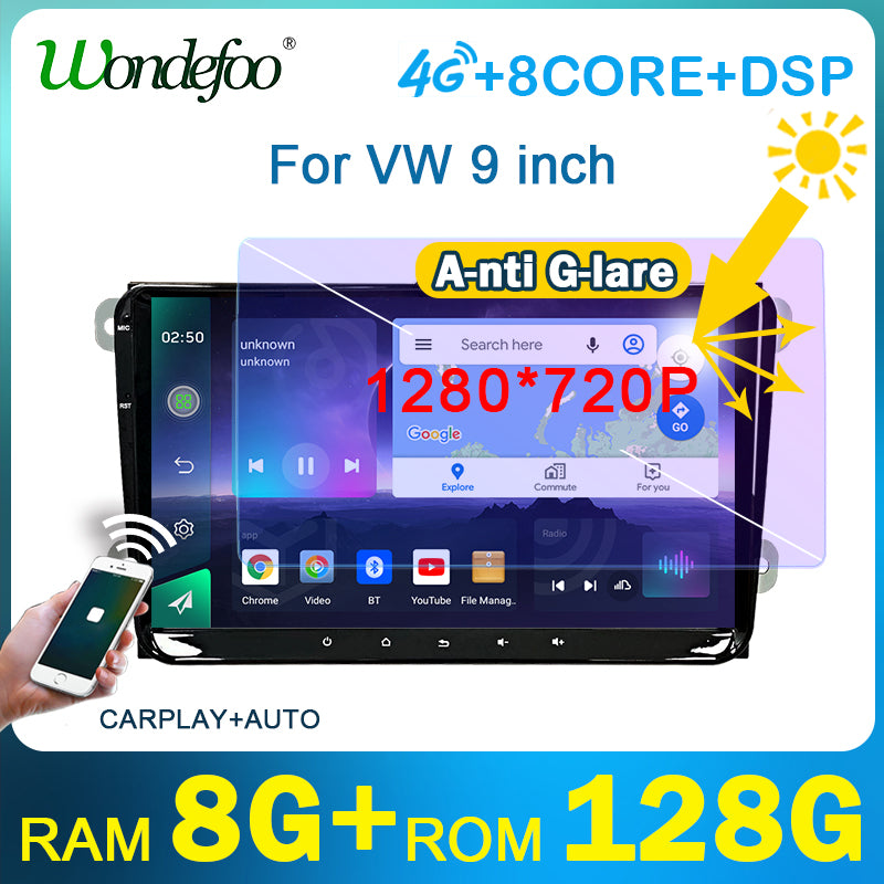 Car Multimedia Player, Wondefoo, CBL-8G256 720AG4G-CP, Android 11, 2 Din, Black