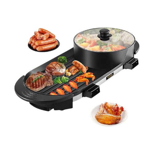 Electric Hotpot Grill 2 in 1 Fast Even Heat Durable Smokeless