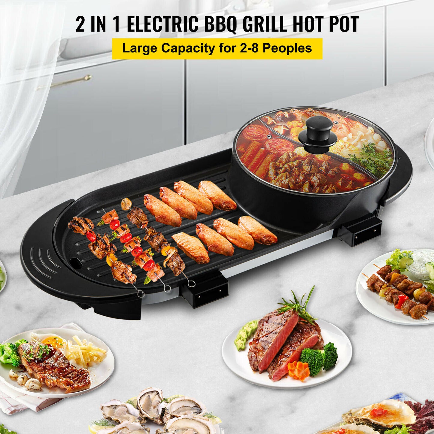 Grill à fondue électrique 2 en 1, chaleur uniforme et rapide, Durable, sans fumée