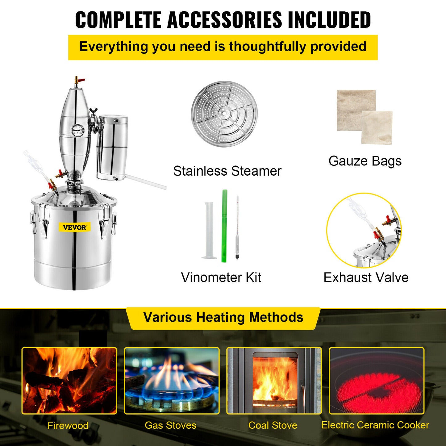 Alcohol Distiller Moonshine Wine Making Equipment 20L 30L 50L 70L Home Brewing Kit