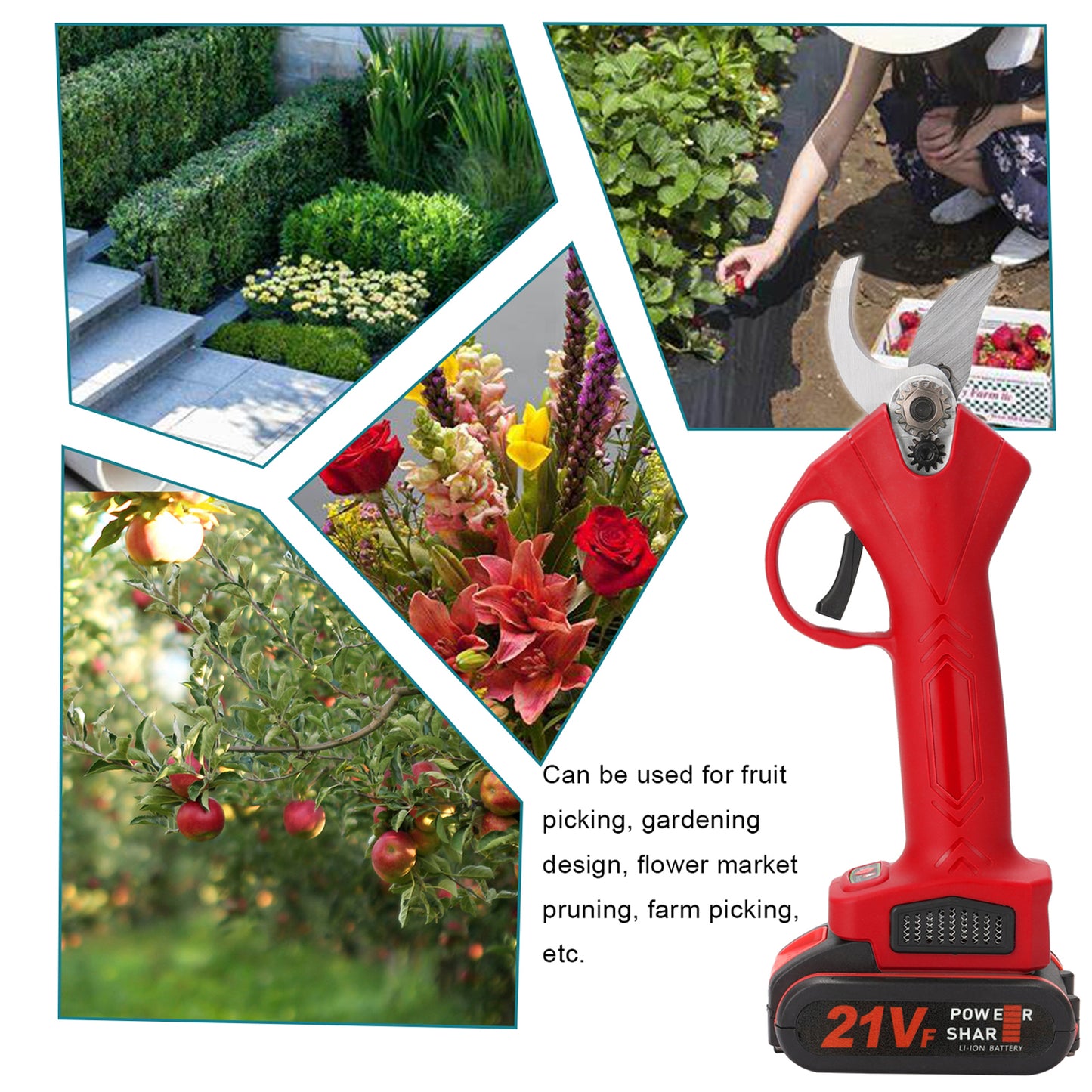 Electric Garden Shears, 30mm Blade, 21V, Battery, Red