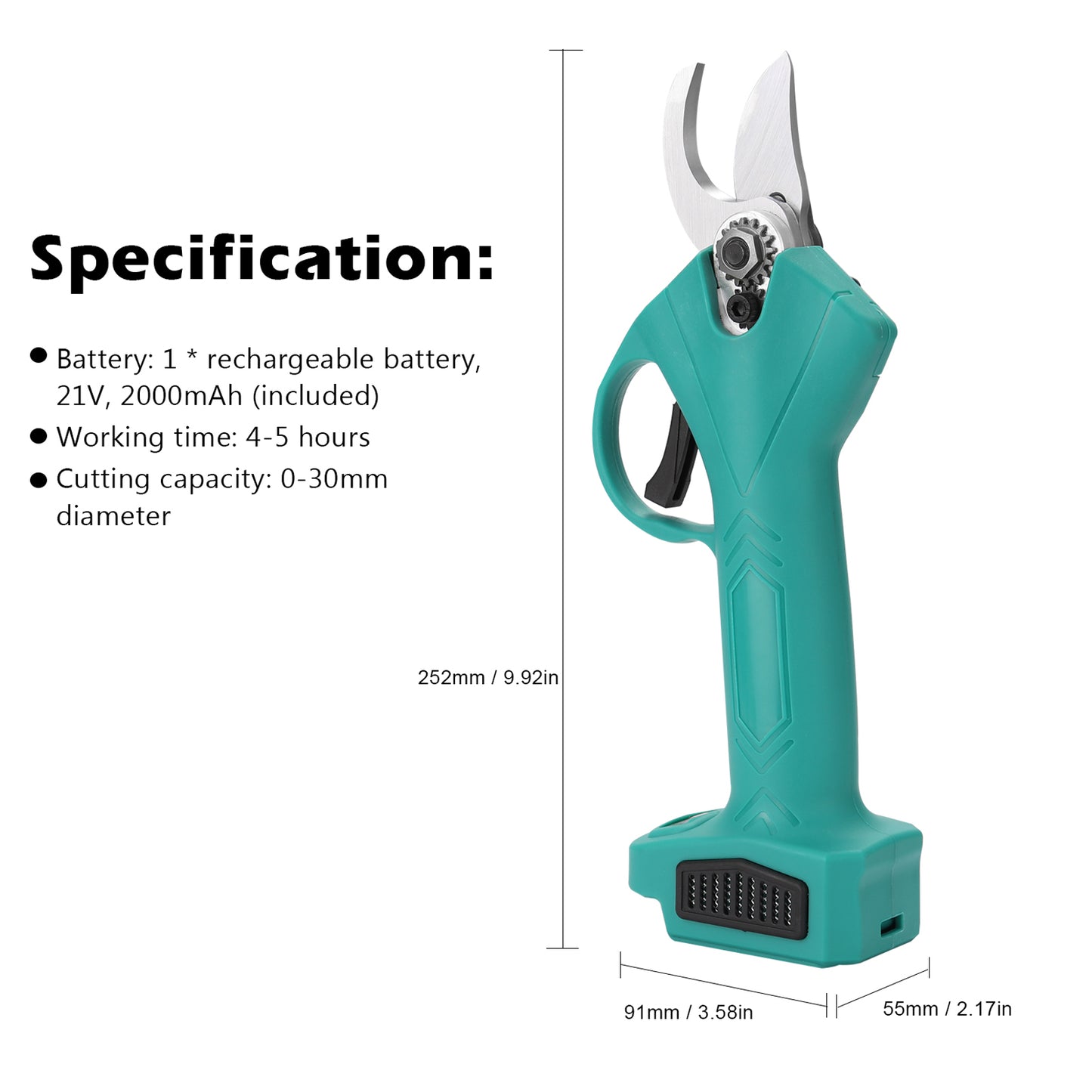 Cisailles de jardin électriques, Lame 30 mm, 21 V, Batterie, Rouge