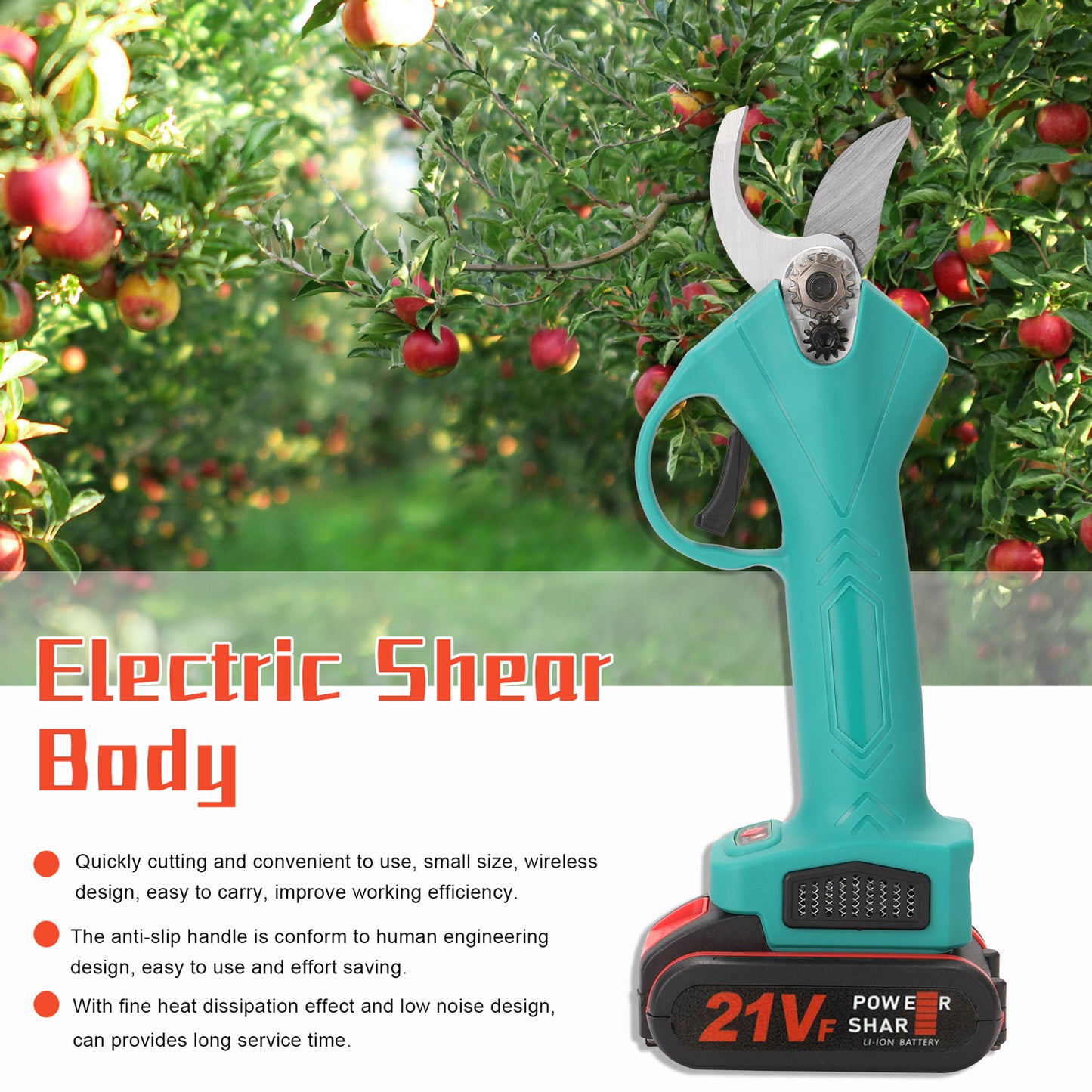 Electric Garden Shears, 30mm Blade, 21V, Battery, Red