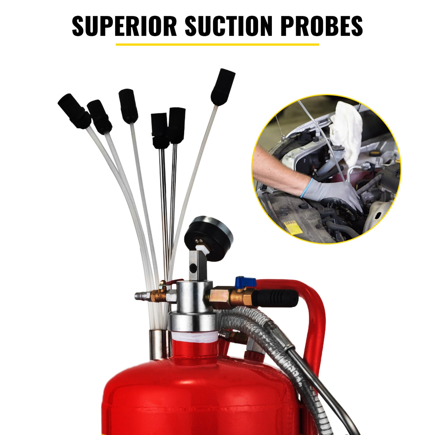 Pneumatic Oil Extractor Fuel Change Tool with 6 Probes, Pressure Gauge & Safety Valve - 22.7L