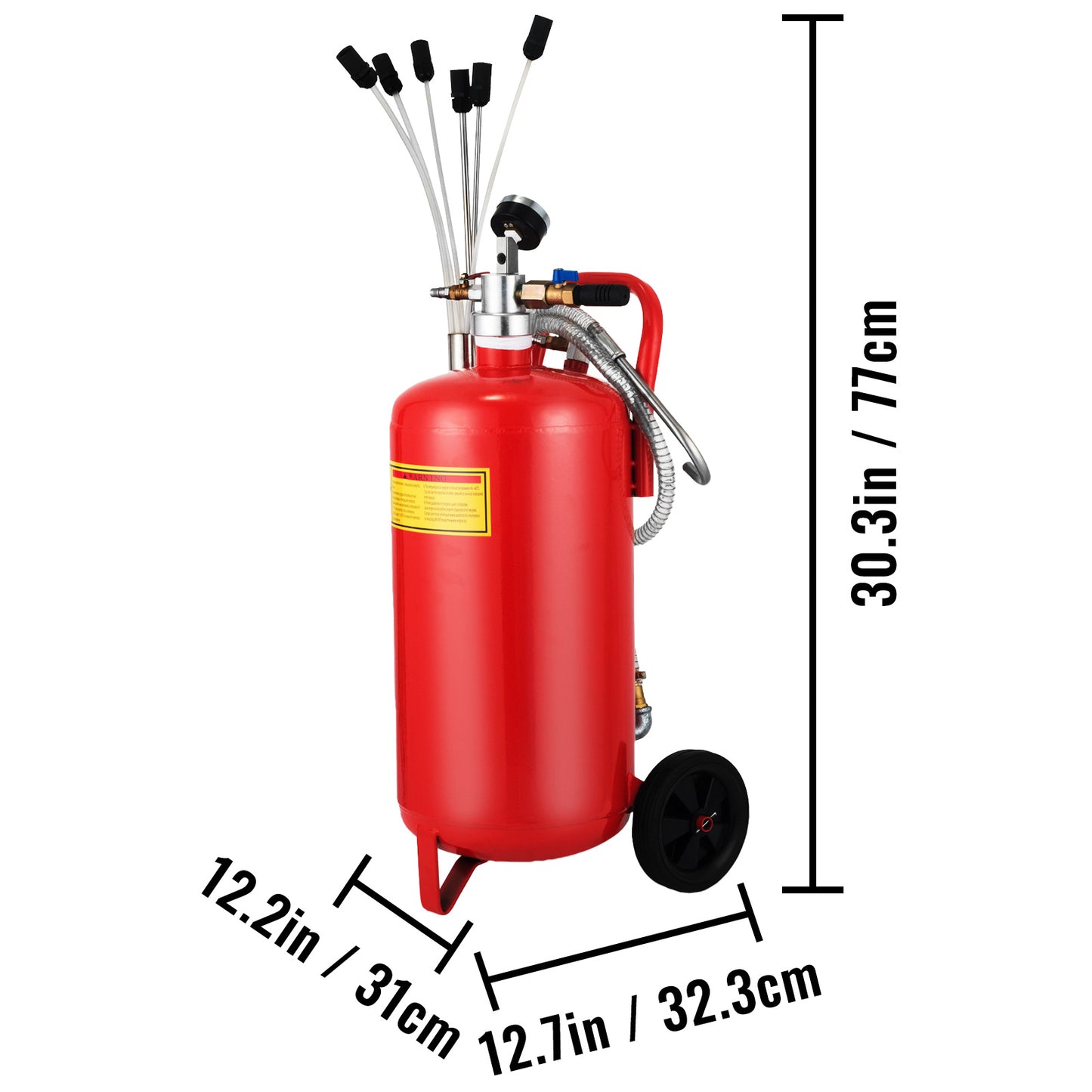 Pneumatic Oil Extractor Fuel Change Tool with 6 Probes, Pressure Gauge & Safety Valve - 22.7L