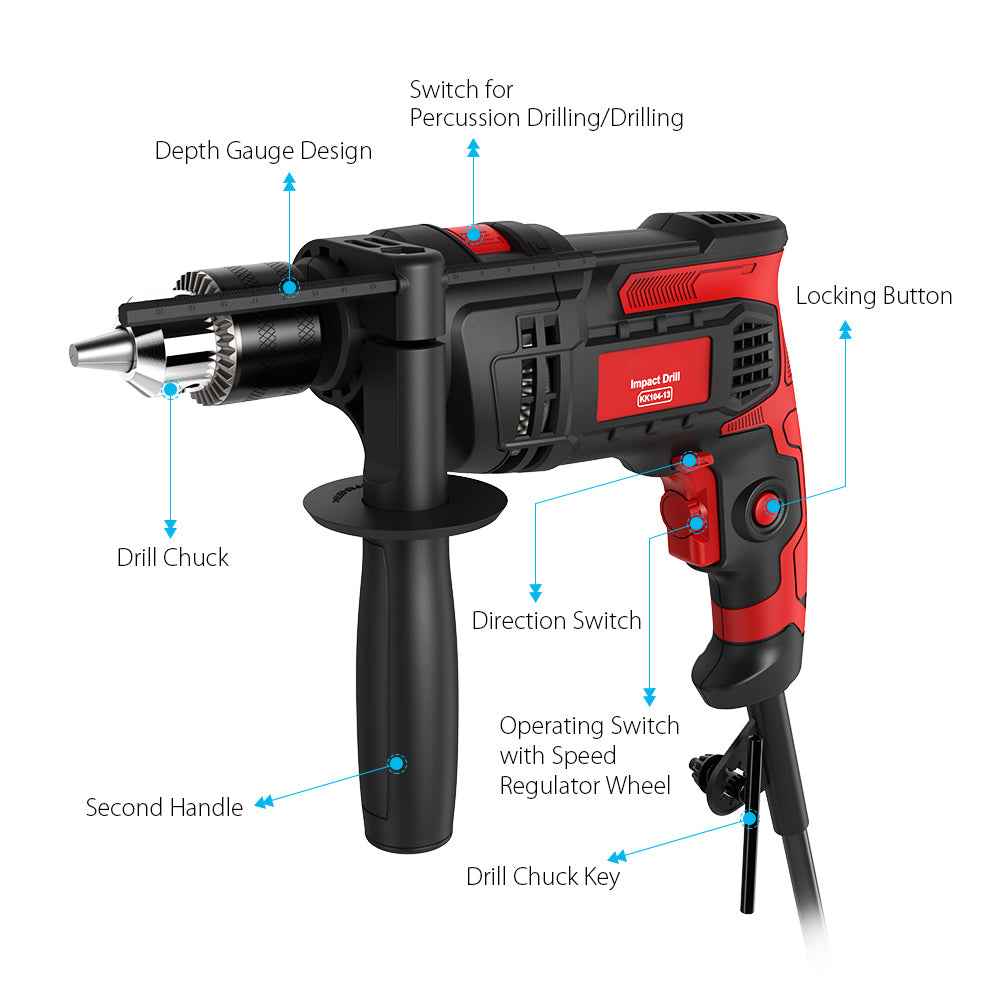 Drill, Kkmoon, 220V, Electric, 850W, 3000RPM, Rotary, RED