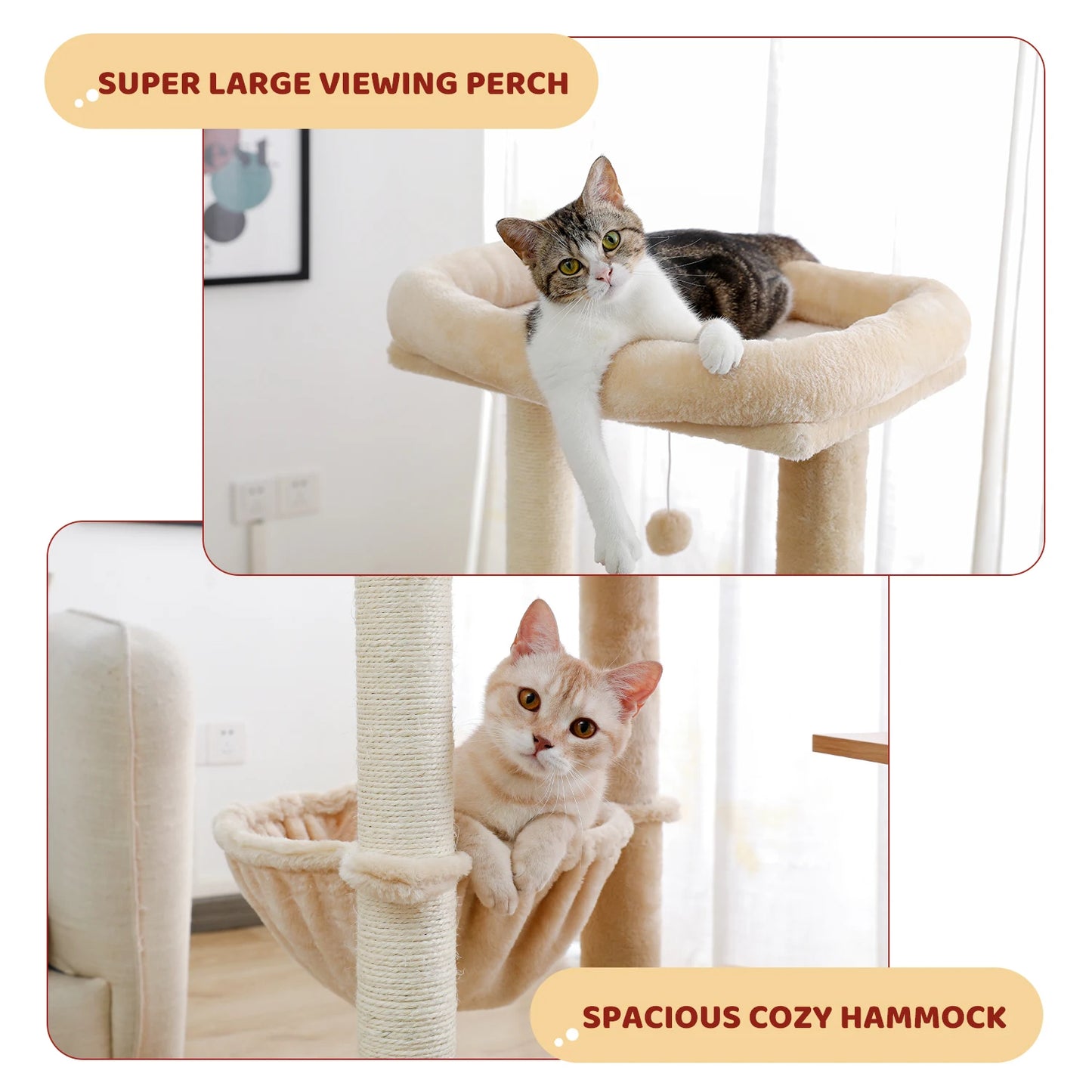 Cat Tree, Large, Multi Level, Beige