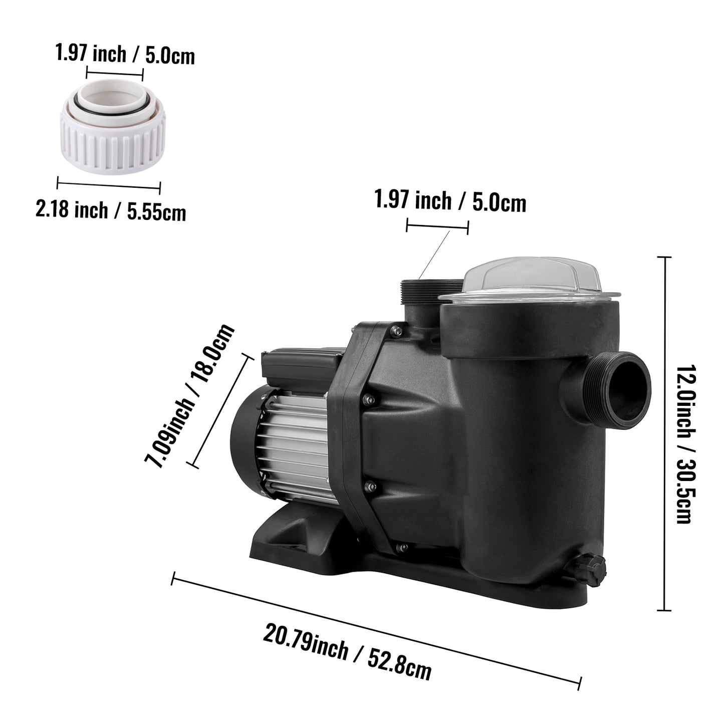 Pompe de piscine 1,5/1HP ​​​​moteur dans/hors sol eau silencieuse et propre 41/47,6 pieds.