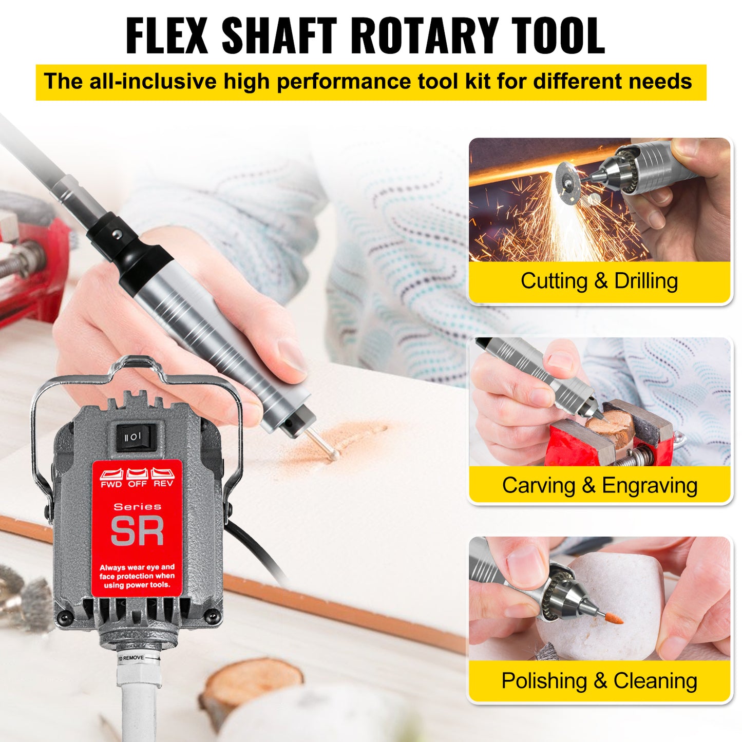 Mini instrument rotativ de sculptat și lustruit cu pedală și mandră de 4 mm, putere 230 W.