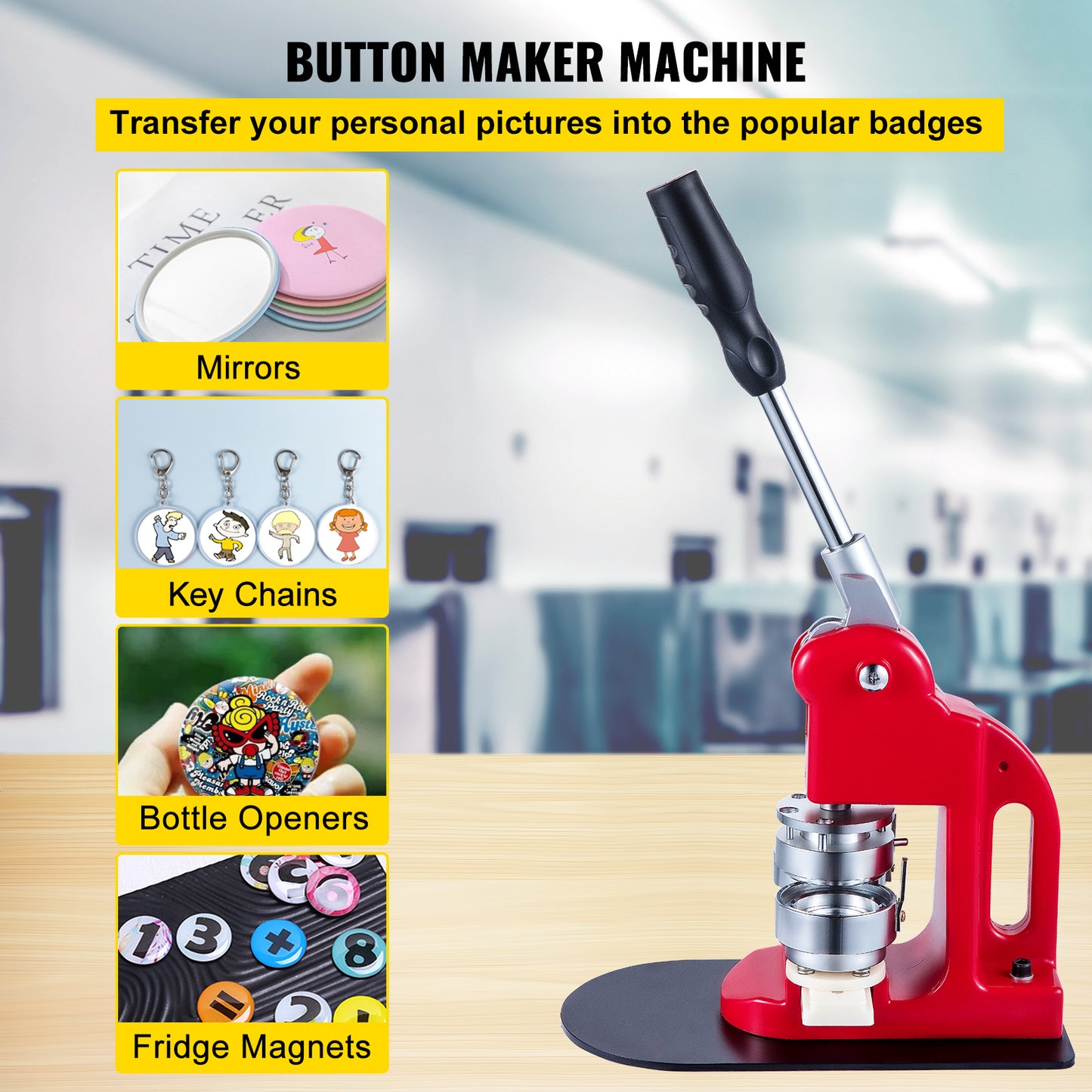 Button Maker Machine, Vevor, 1000 Pcs, 25mm, Manual, Red