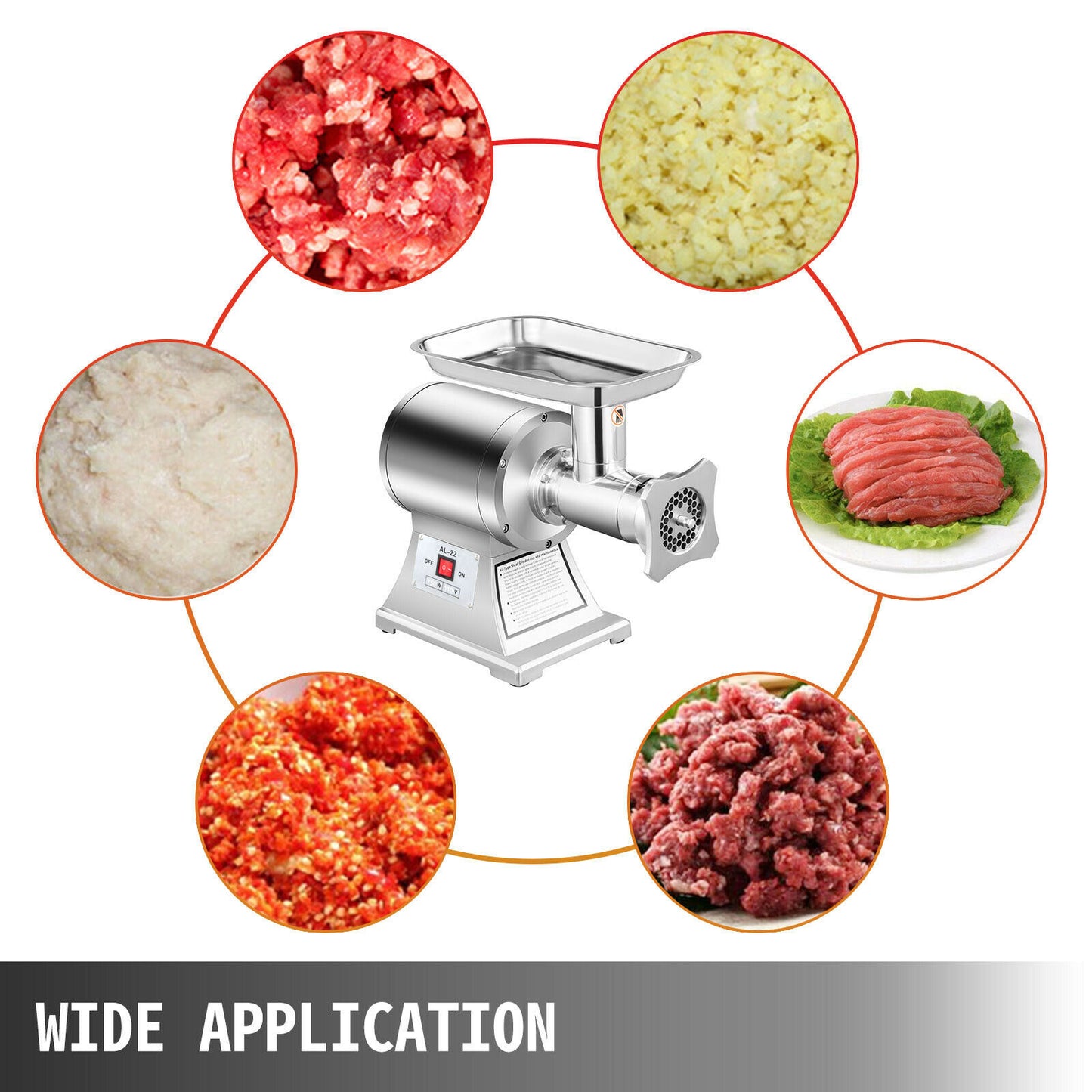 Electric Stainless Steel Meat Grinder 1HP/750W, 225RPM, 250kg/h