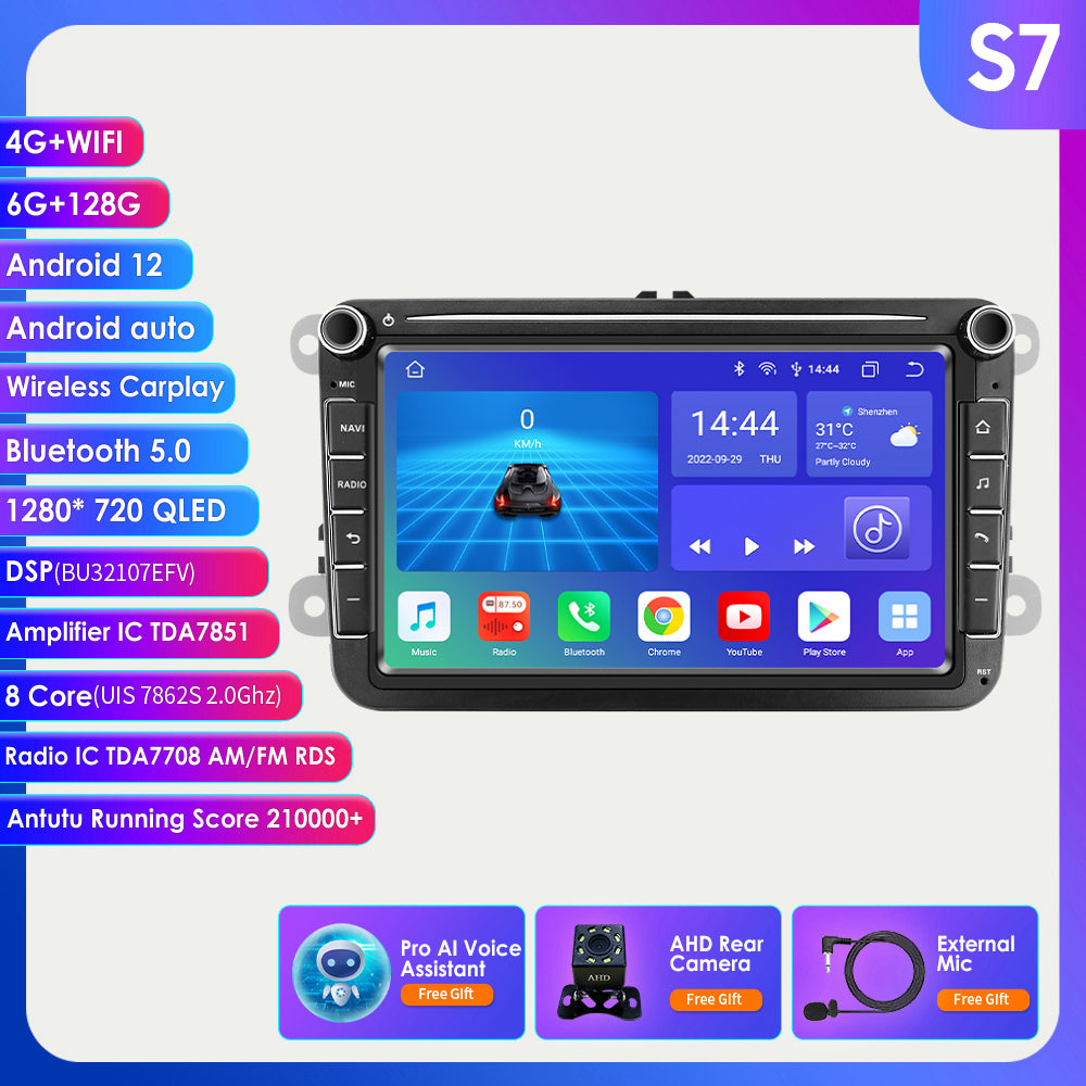 Player multimedia auto, Ossuret, S8 AHD2 AI, 8GB, 128GB, Android 12, negru