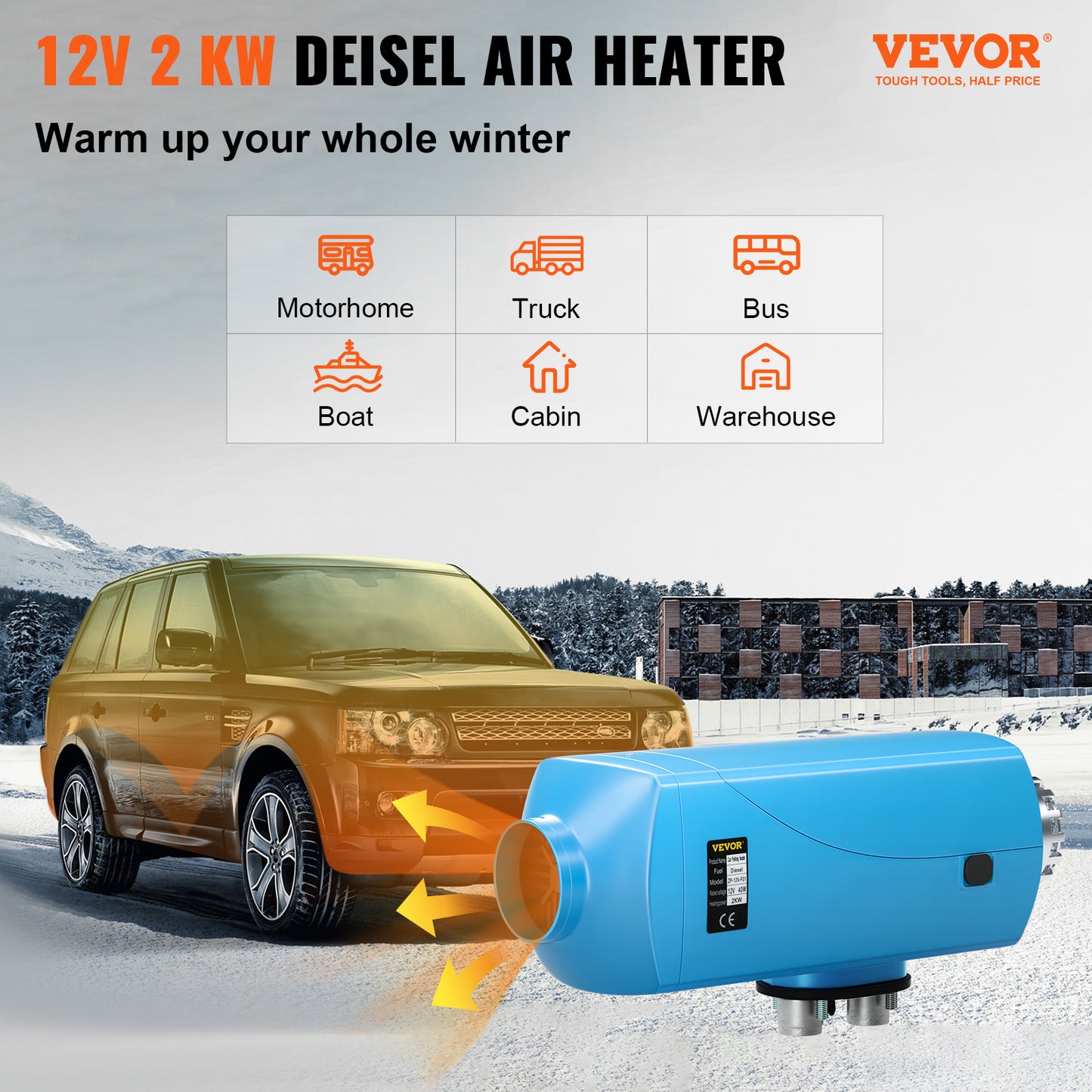 Réchauffeur d'air Diesel de chauffage de voiture 2KW, interrupteur LCD, silencieux, réservoir de 5L, automobile