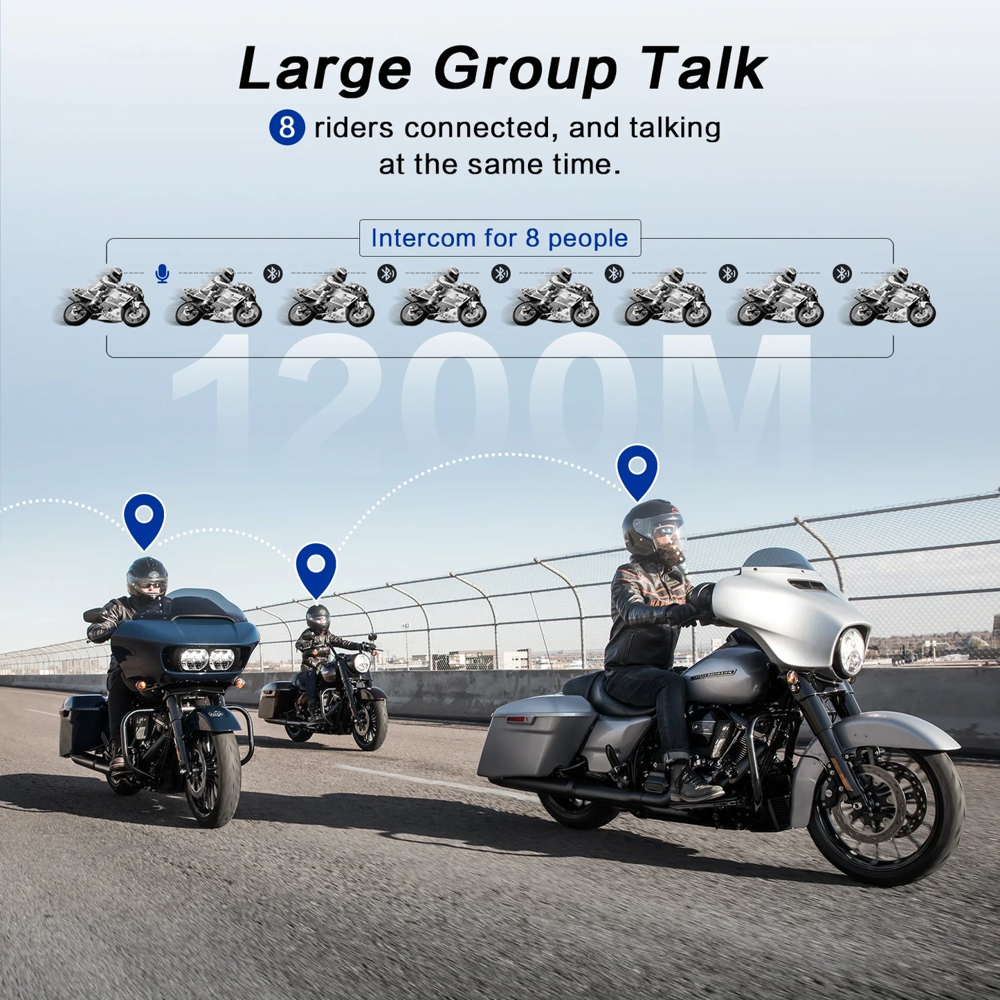 Motorcycle Helmet, , M1s Plus, Bluetooth Headset, 8 Riders Group Talk, Interphone Moto Music Sharing, Brothers Version, Black, One Size.