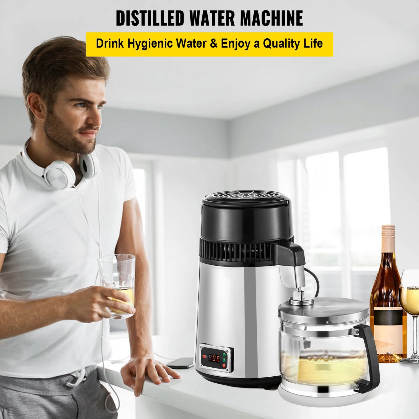 Set, Water Distiller, 4L, 750W, 220V, 1L/H, stainless steel, silver