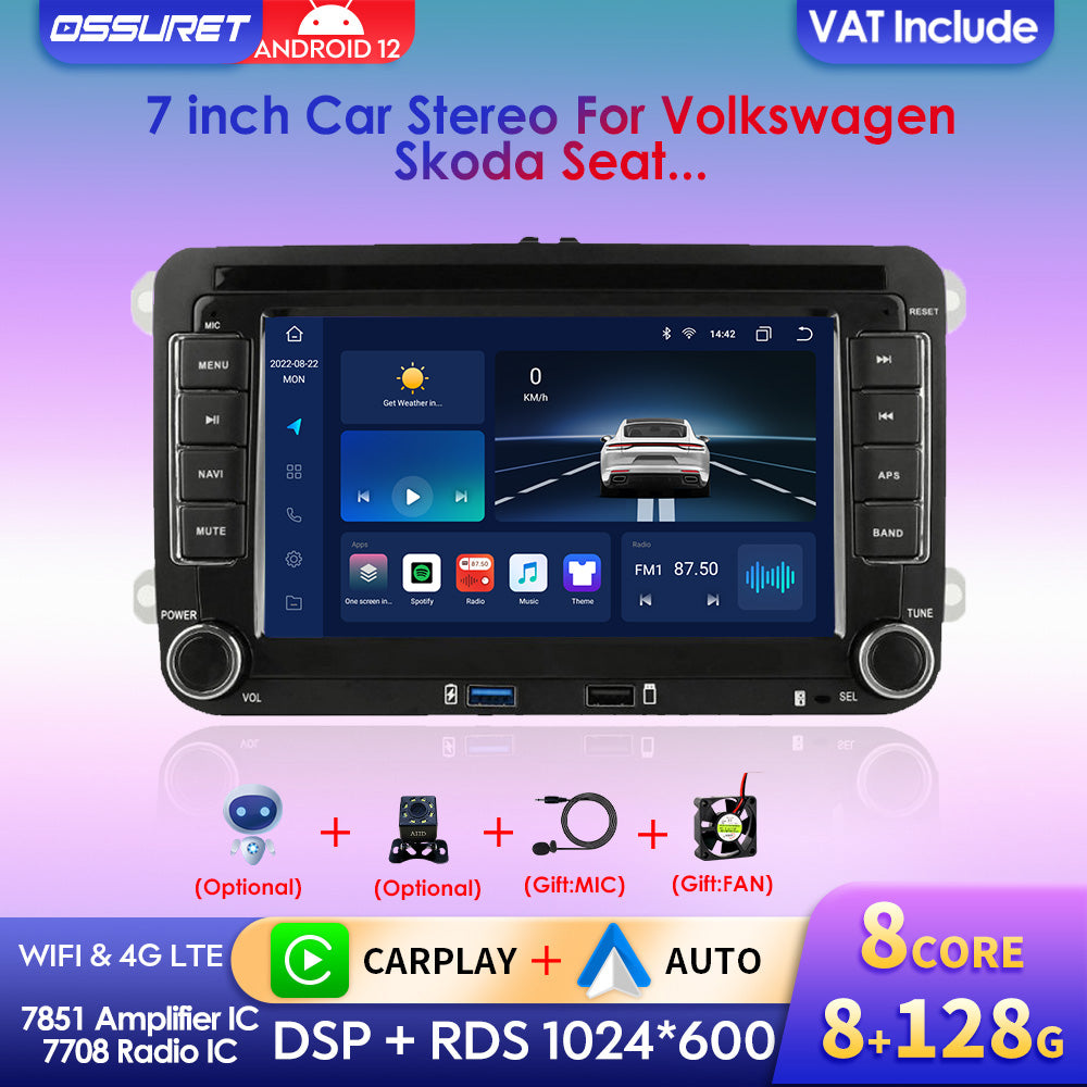 Car Multimedia Player, Ossuret, S1, Android 12, GPS, 3GB, 32GB, Black