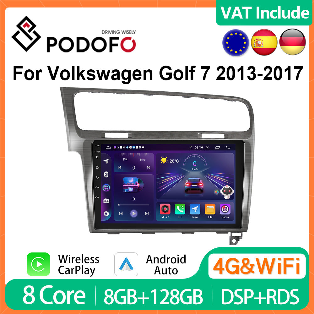 Car Multimedia Player, Podofo, 1GB, 16GB, GPS, Android, Hifi, 4G, Cam, Black