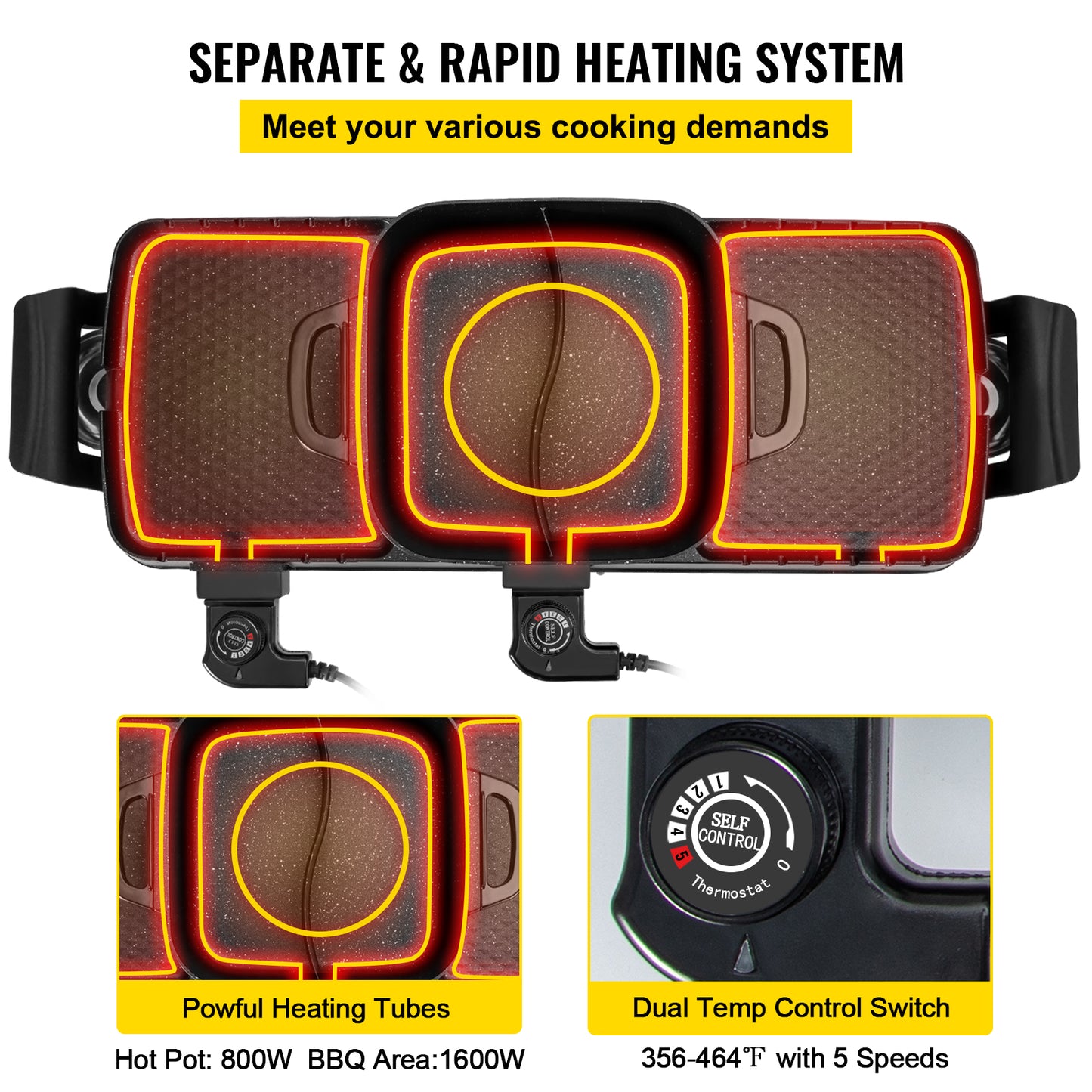 Grill et marmite électrique 2 en 1, multifonction, sans fumée, Portable, antiadhésif, 2400W