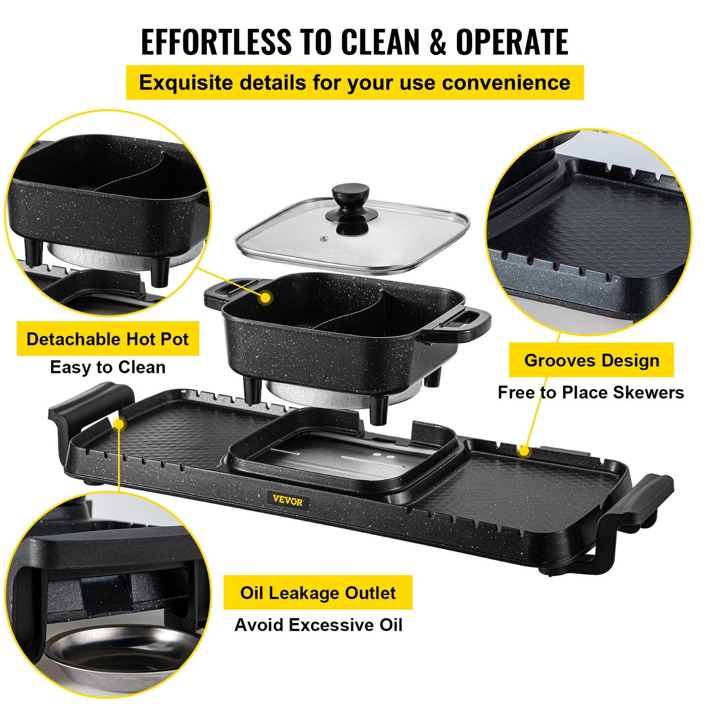 Grill et marmite électrique 2 en 1, multifonction, sans fumée, Portable, antiadhésif, 2400W