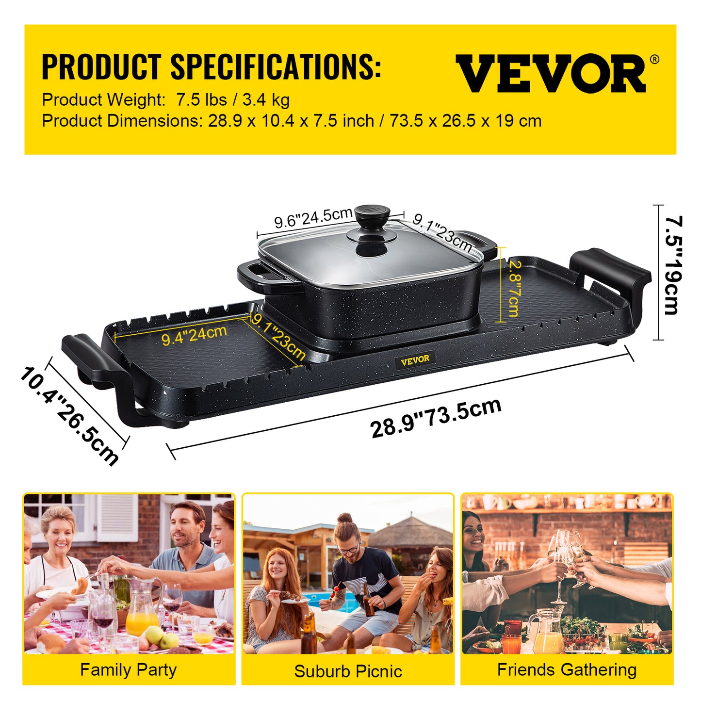 Grill et marmite électrique 2 en 1, multifonction, sans fumée, Portable, antiadhésif, 2400W