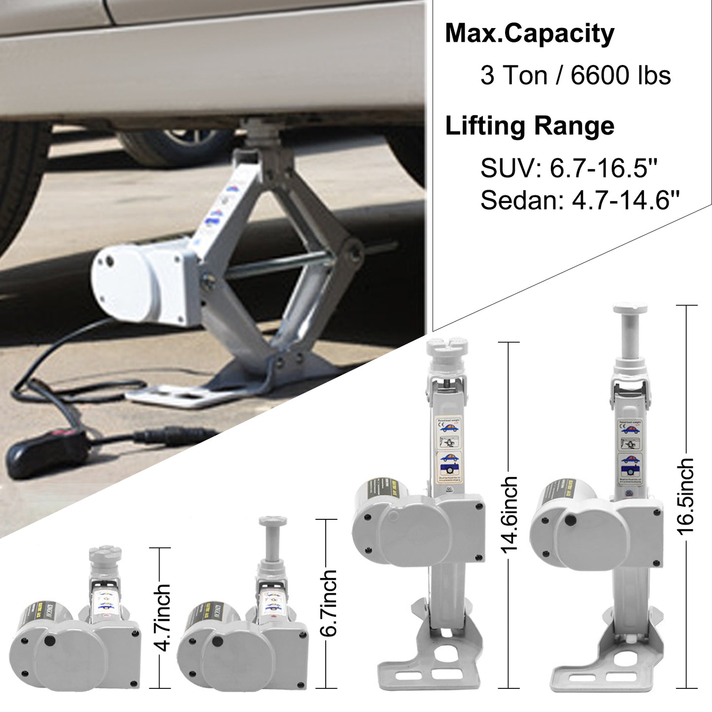 Cric de voiture électrique, 12 V, 100 W, 3 tonnes, 150 PSI, 13 A, DC, gris