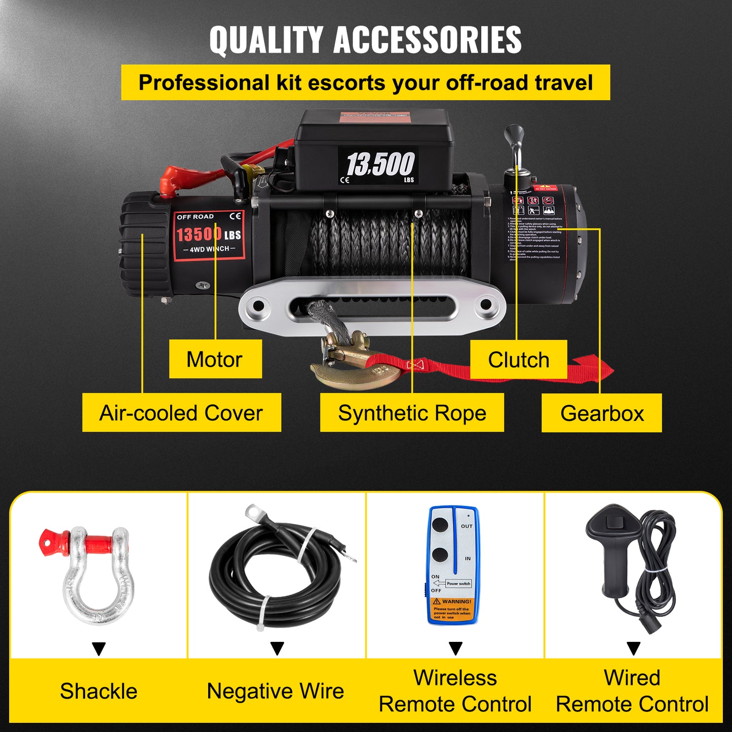 Electric Winch with Remote Control for Car Trailer and Off Road, 13500LBS, 12V.