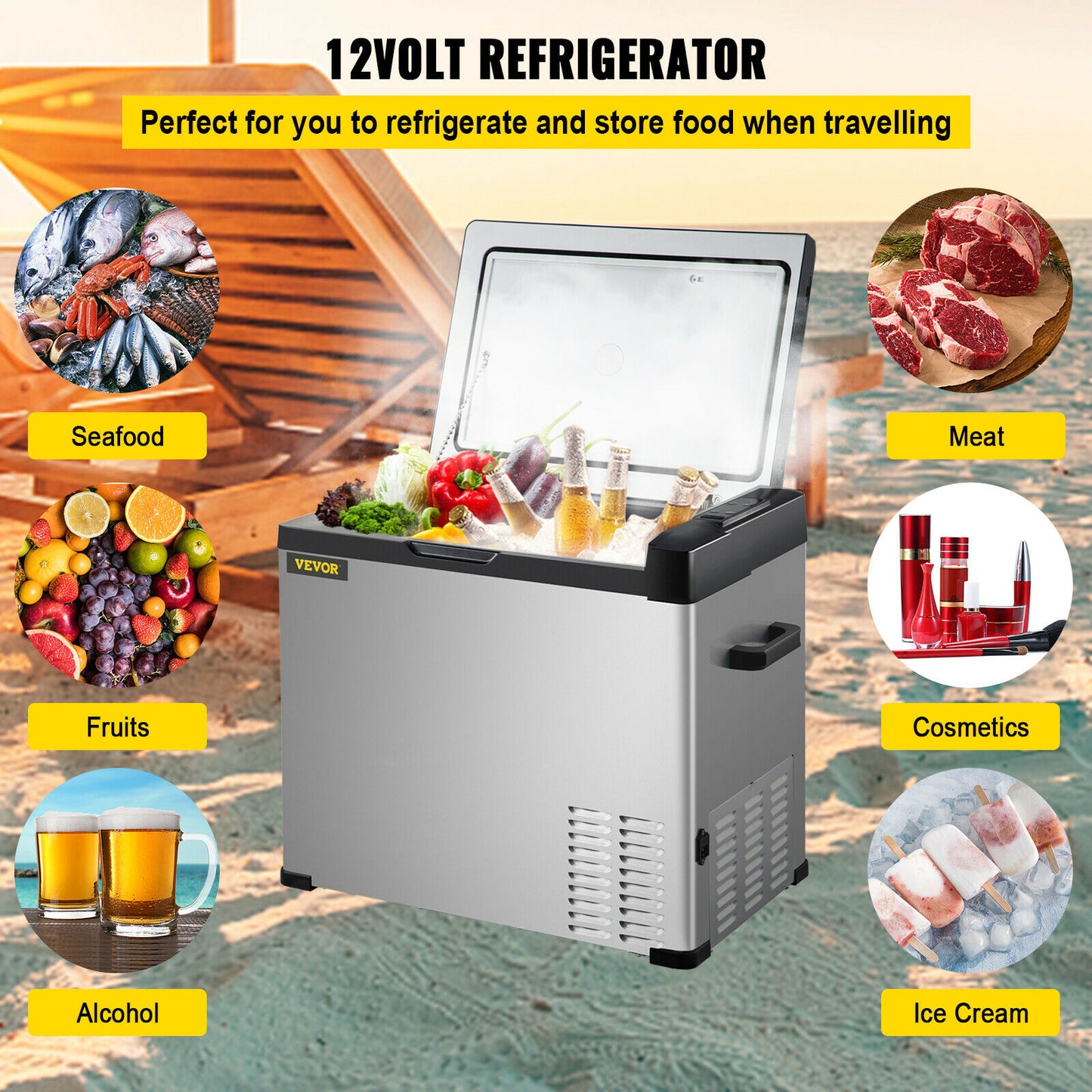 Portable Car Refrigerator Freezer, 50L 12V/24V DC & 110-240 AC