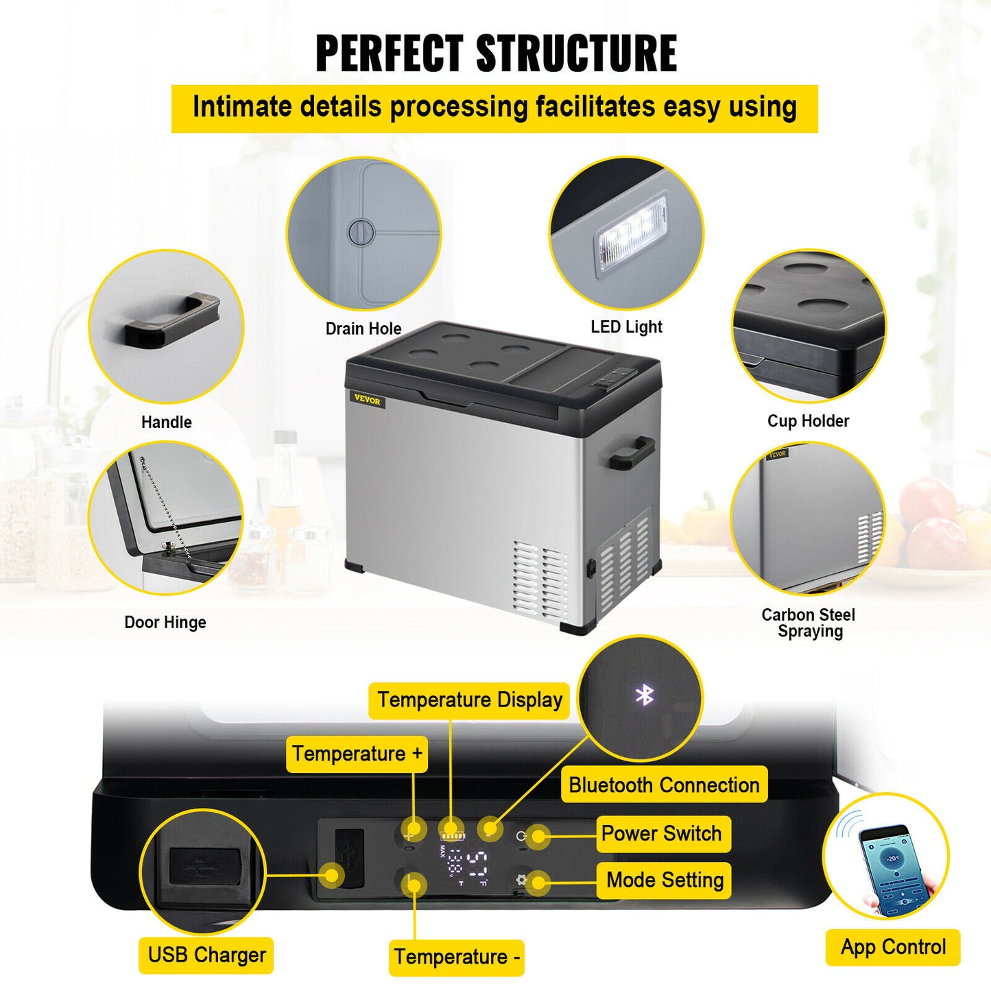 Réfrigérateur-congélateur portable pour voiture, 50 L 12 V/24 V DC et 110-240 AC