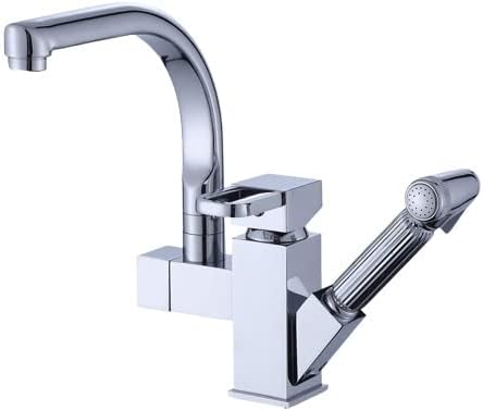 Faucet, Dual Spout, Shower Sprayer, Deck Mounted, Chrome