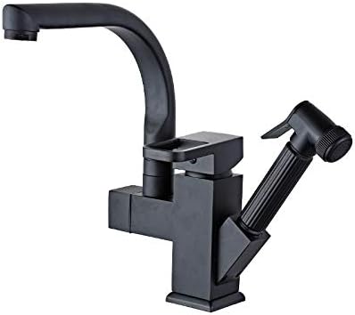 Faucet, Dual Spout Pull Out, Shower Sprayer, Matte Black LED