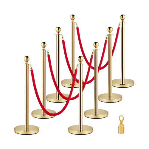 Gold/Silver Stanchions with Velvet Ropes, Stable Base 35.4" Tall