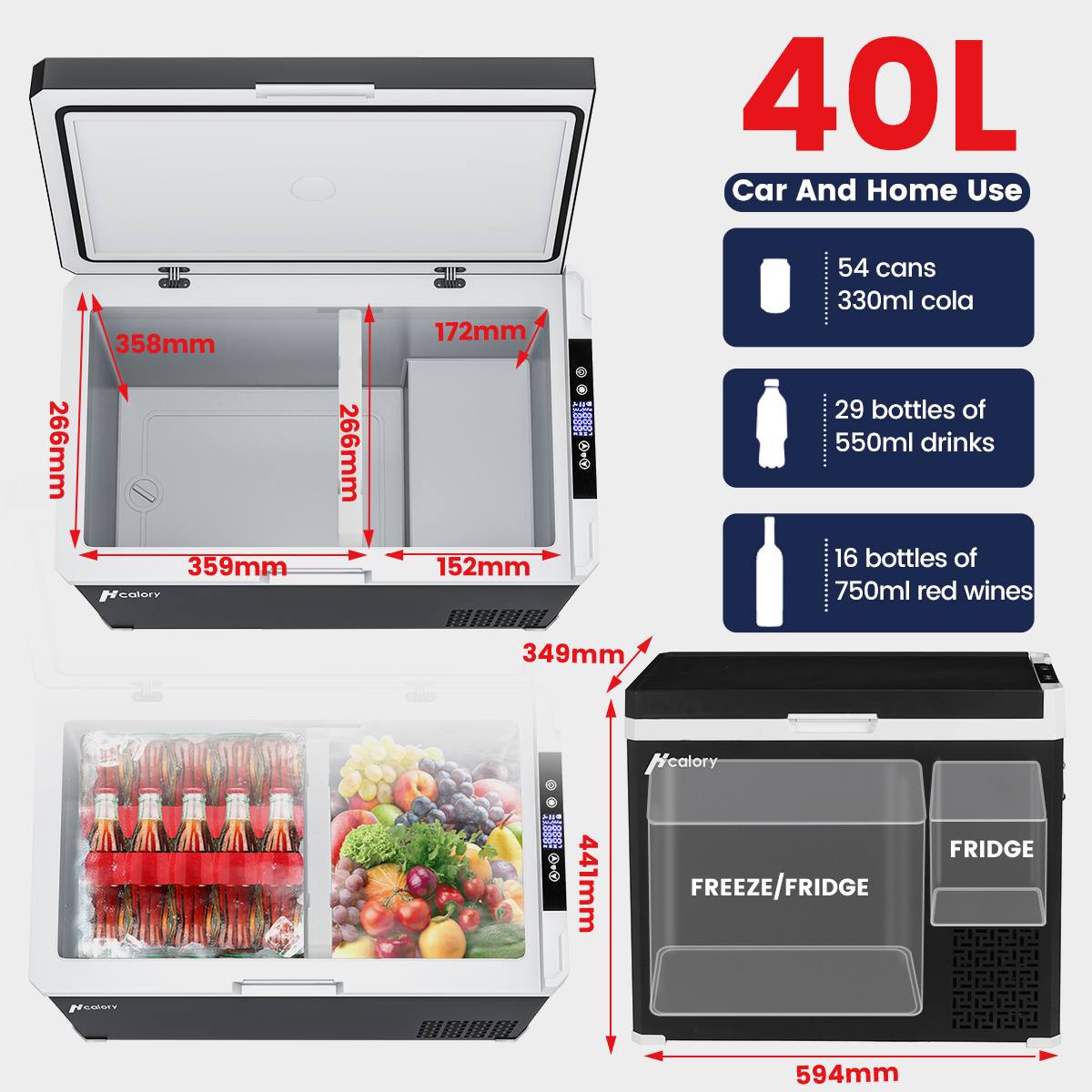 Car Refrigerator, Hcalory, Portable, Electric, 35L, 240V AC, Black